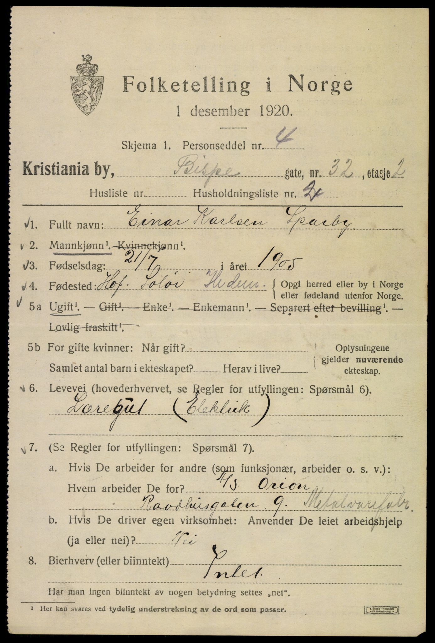 SAO, 1920 census for Kristiania, 1920, p. 157385