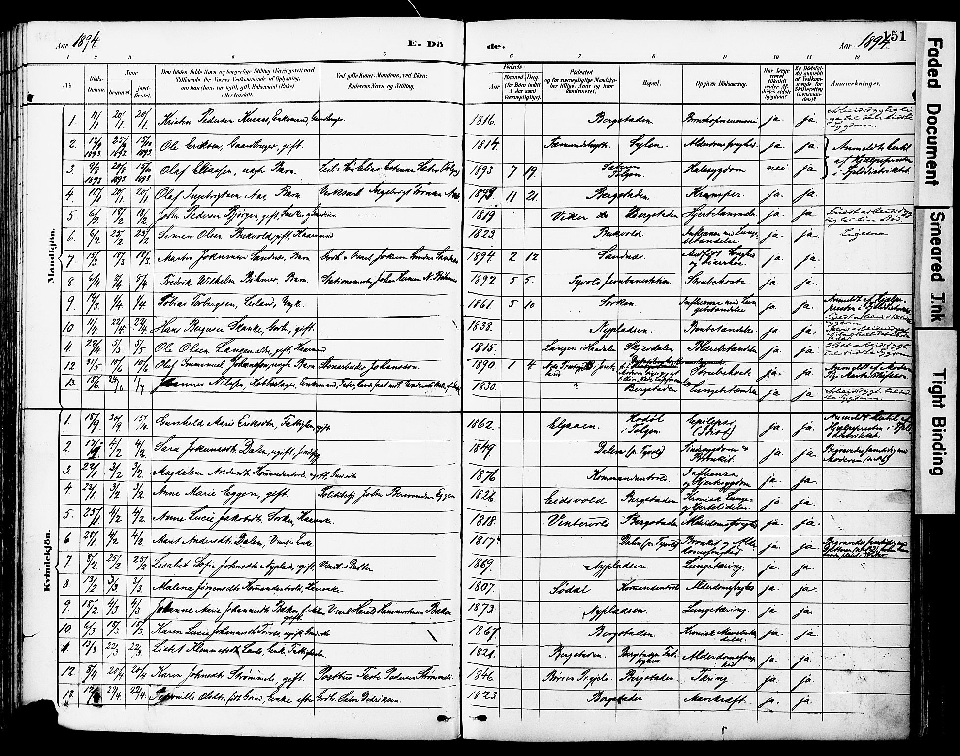 Ministerialprotokoller, klokkerbøker og fødselsregistre - Sør-Trøndelag, SAT/A-1456/681/L0935: Parish register (official) no. 681A13, 1890-1898, p. 151
