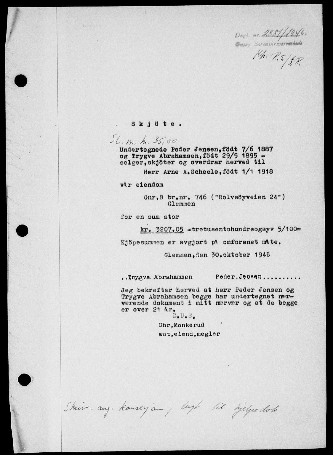 Onsøy sorenskriveri, SAO/A-10474/G/Ga/Gab/L0018: Mortgage book no. II A-18, 1946-1947, Diary no: : 2881/1946