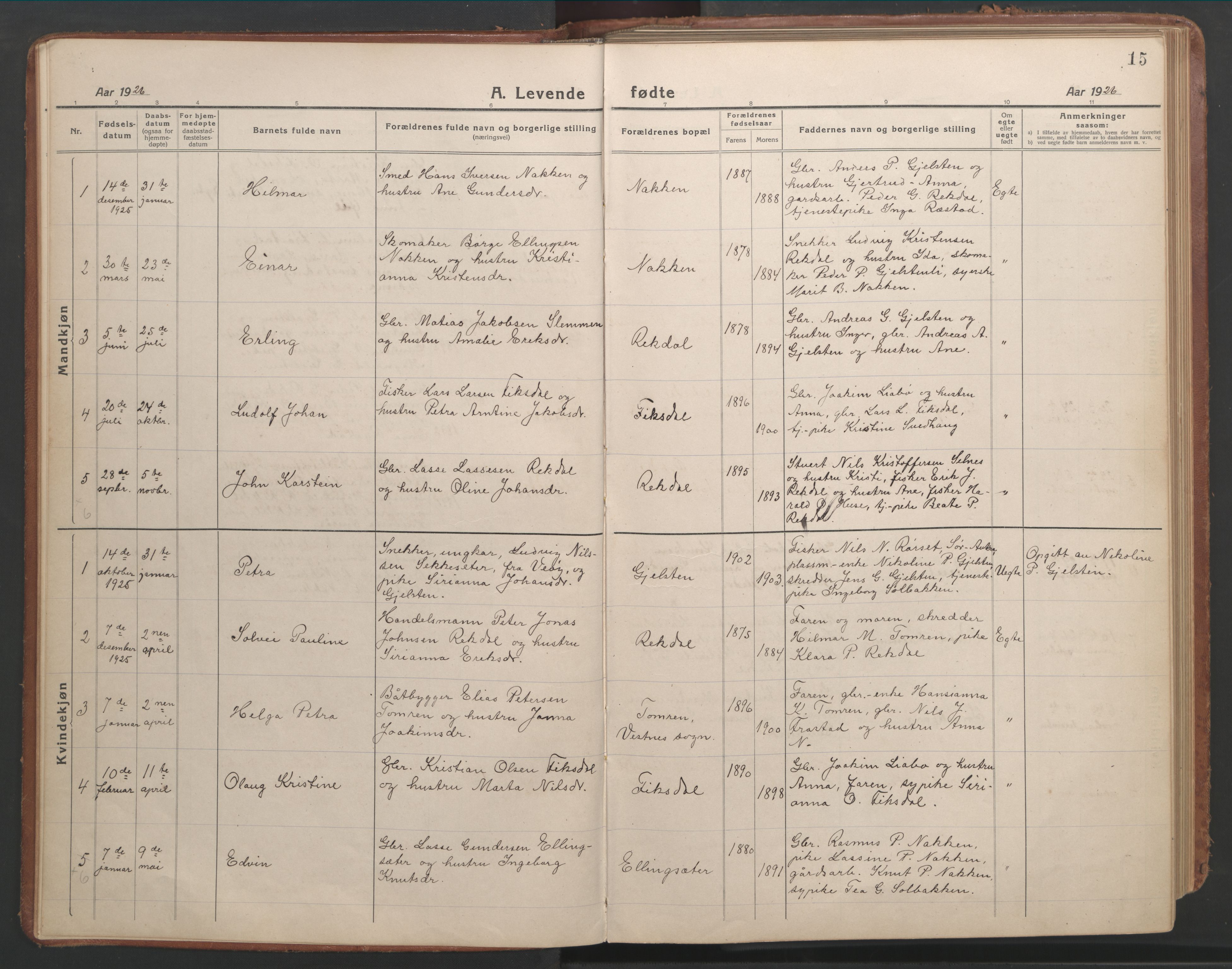 Ministerialprotokoller, klokkerbøker og fødselsregistre - Møre og Romsdal, SAT/A-1454/540/L0542: Parish register (copy) no. 540C02, 1921-1967, p. 15