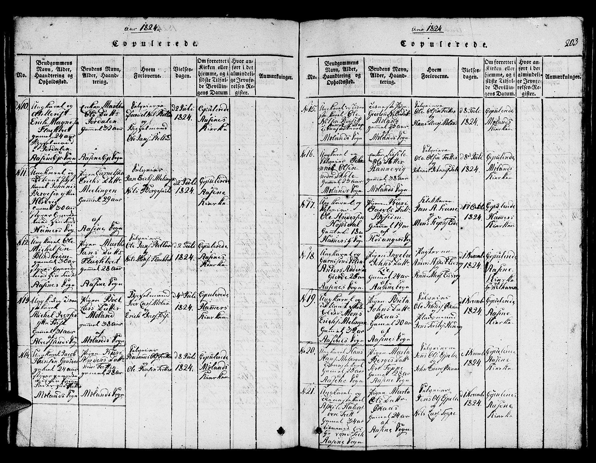 Hamre sokneprestembete, SAB/A-75501/H/Ha/Hab: Parish register (copy) no. A 1, 1816-1826, p. 203