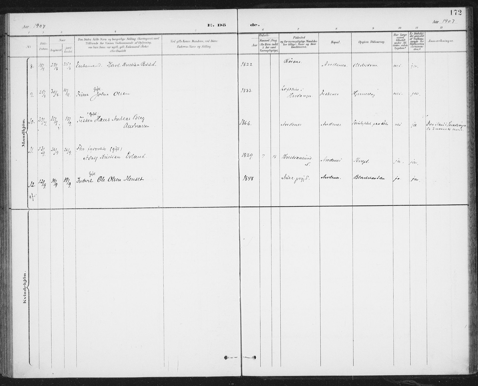 Ministerialprotokoller, klokkerbøker og fødselsregistre - Nordland, AV/SAT-A-1459/899/L1437: Parish register (official) no. 899A05, 1897-1908, p. 172