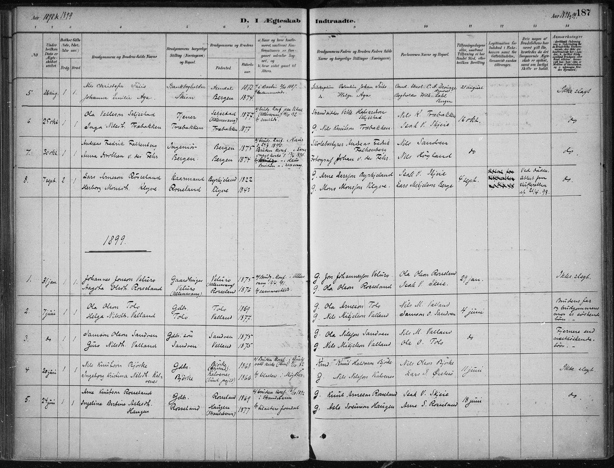 Kvam sokneprestembete, AV/SAB-A-76201/H/Haa: Parish register (official) no. B  1, 1880-1908, p. 187