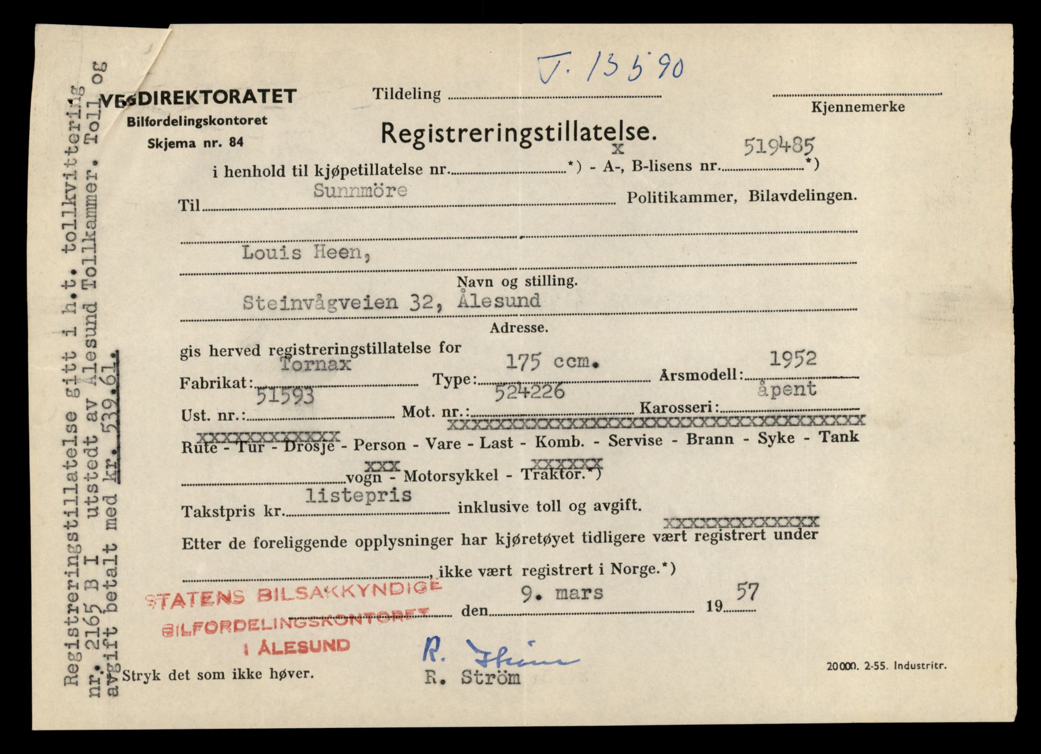 Møre og Romsdal vegkontor - Ålesund trafikkstasjon, AV/SAT-A-4099/F/Fe/L0040: Registreringskort for kjøretøy T 13531 - T 13709, 1927-1998, p. 1095