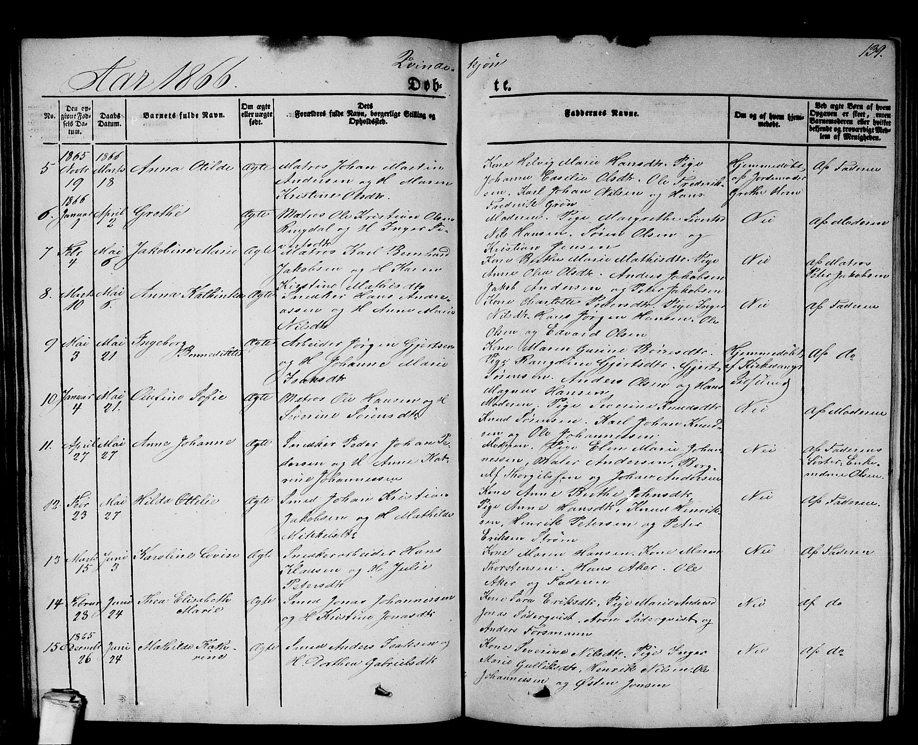 Larvik kirkebøker, AV/SAKO-A-352/G/Gb/L0002: Parish register (copy) no. II 2, 1843-1866, p. 139