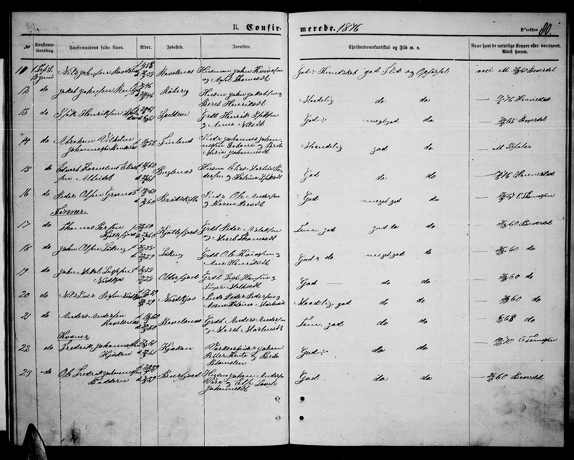 Skjervøy sokneprestkontor, AV/SATØ-S-1300/H/Ha/Hab/L0014klokker: Parish register (copy) no. 14, 1871-1877, p. 80