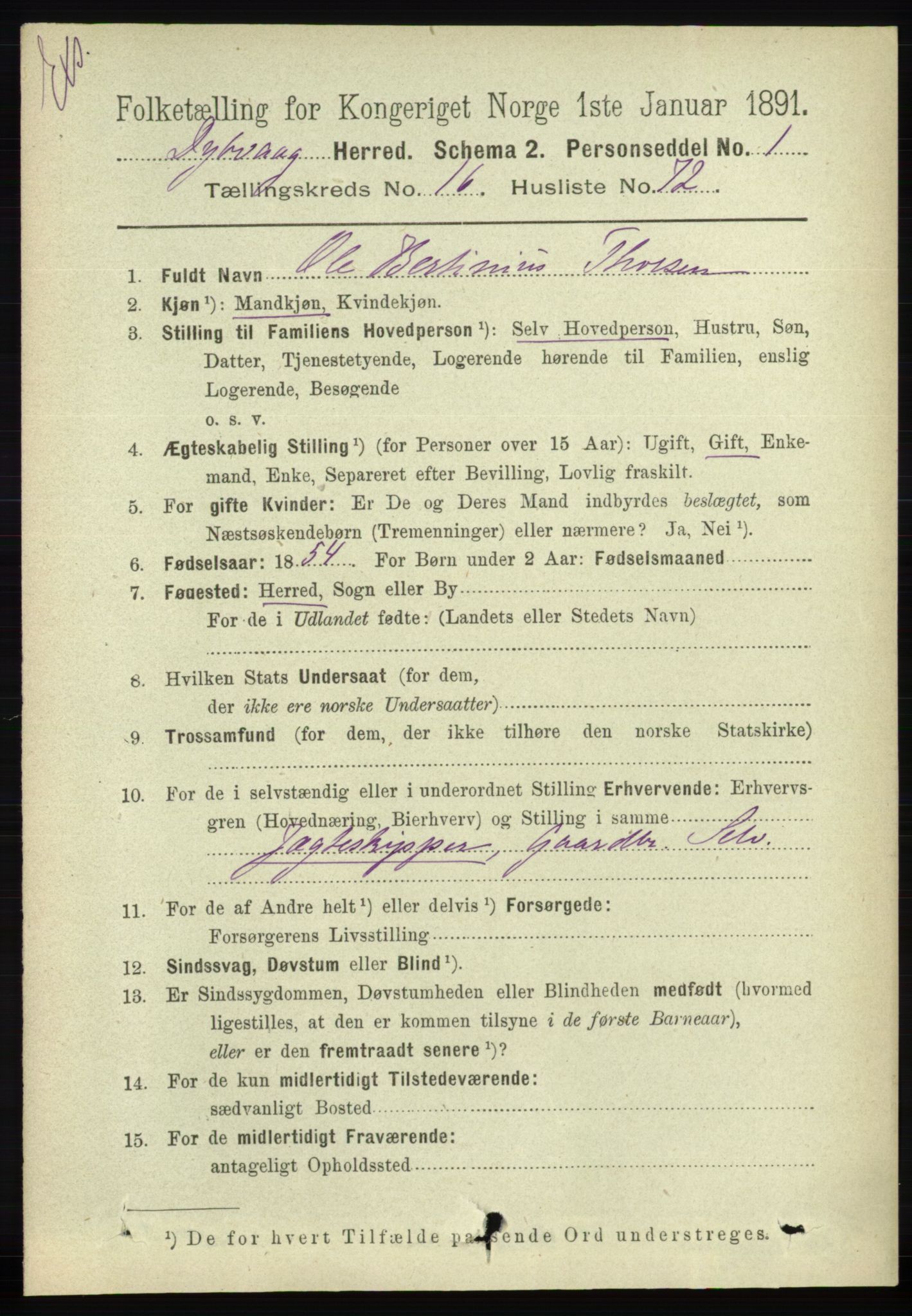 RA, Census 1891 for Nedenes amt: Gjenparter av personsedler for beslektede ektefeller, menn, 1891, p. 265