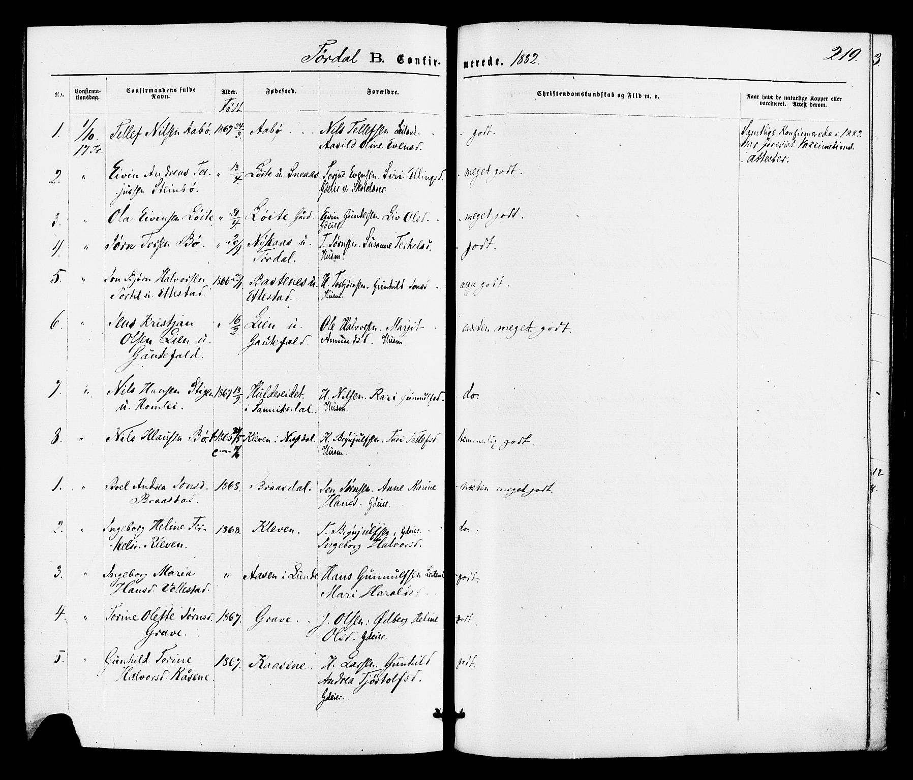 Drangedal kirkebøker, SAKO/A-258/F/Fa/L0009: Parish register (official) no. 9 /2, 1872-1884, p. 219