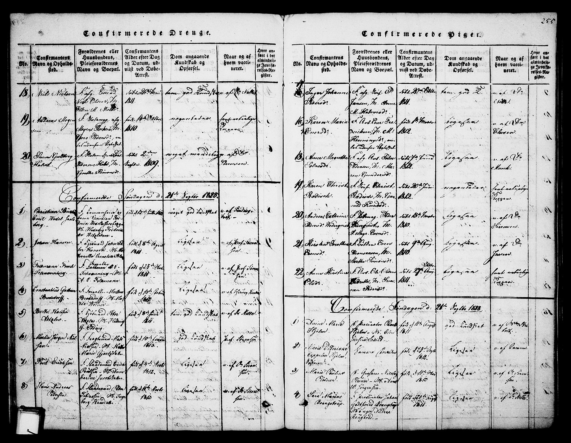 Skien kirkebøker, SAKO/A-302/F/Fa/L0005: Parish register (official) no. 5, 1814-1843, p. 255