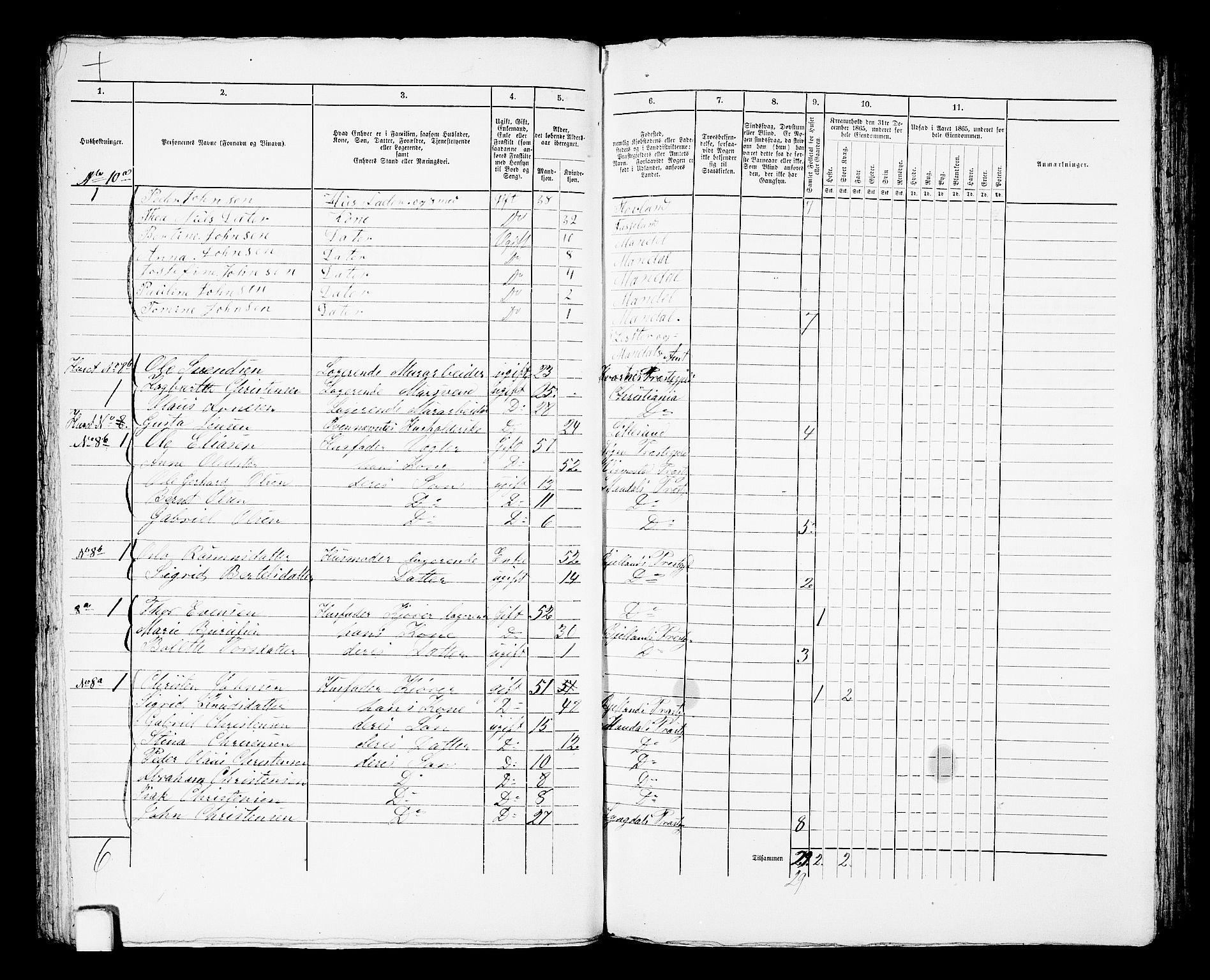 RA, 1865 census for Mandal/Mandal, 1865, p. 605