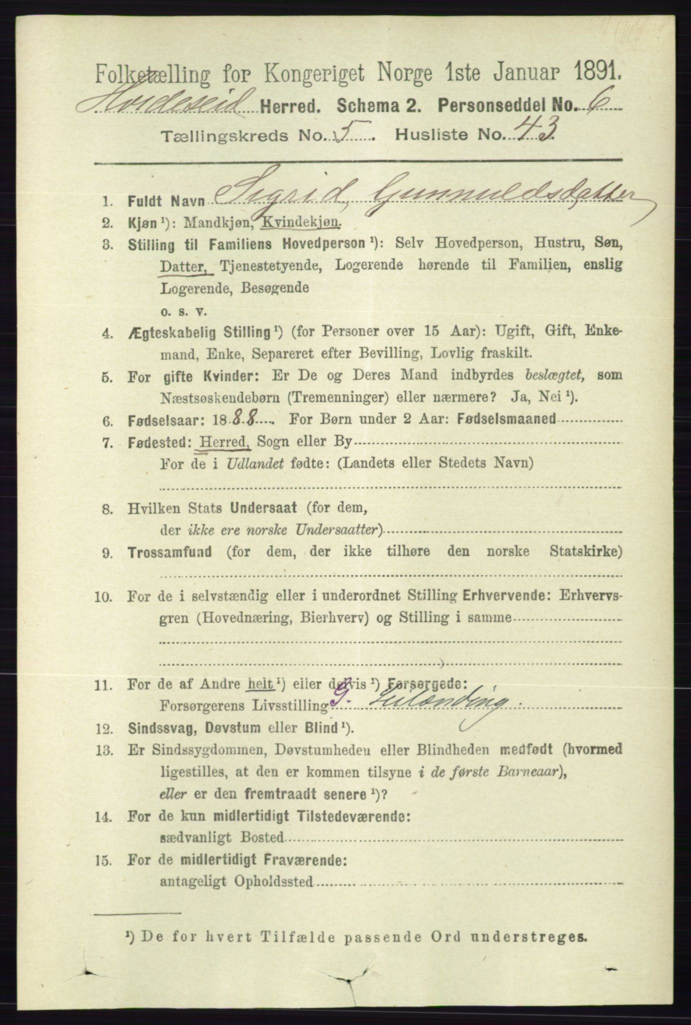 RA, 1891 census for 0829 Kviteseid, 1891, p. 1134