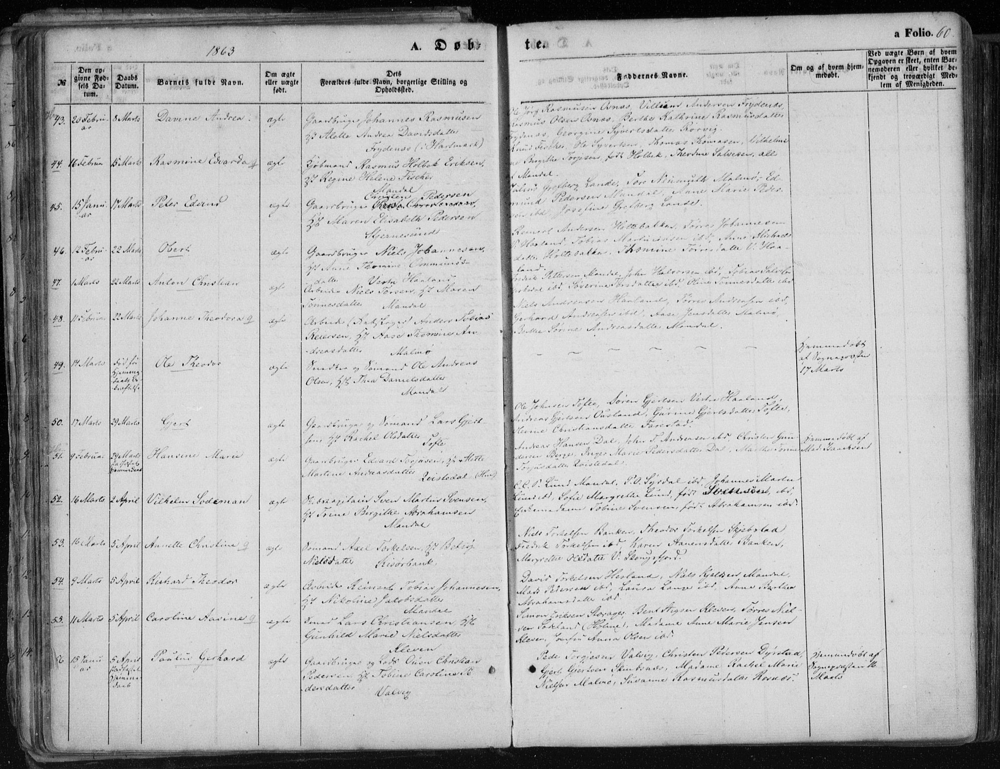 Mandal sokneprestkontor, AV/SAK-1111-0030/F/Fa/Faa/L0014: Parish register (official) no. A 14, 1859-1872, p. 60