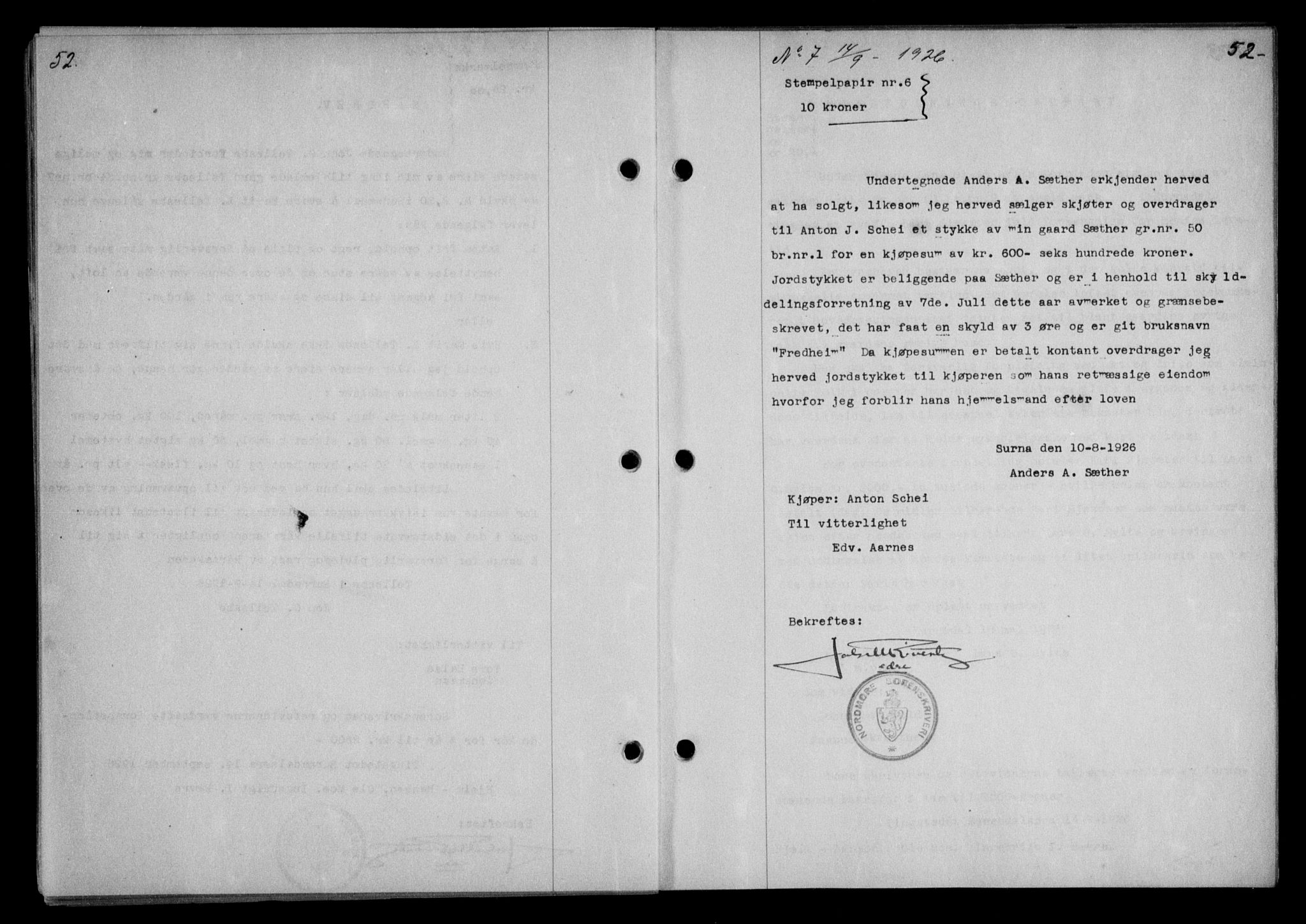 Nordmøre sorenskriveri, AV/SAT-A-4132/1/2/2Ca/L0061: Mortgage book no. 51, 1926-1927, Deed date: 14.09.1926