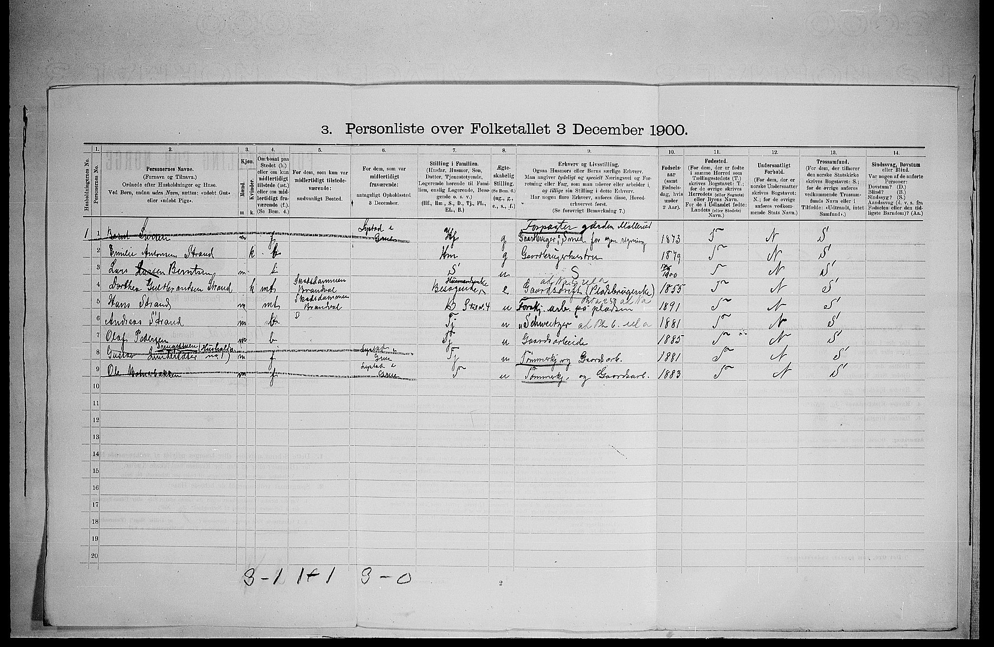 SAH, 1900 census for Brandval, 1900, p. 803