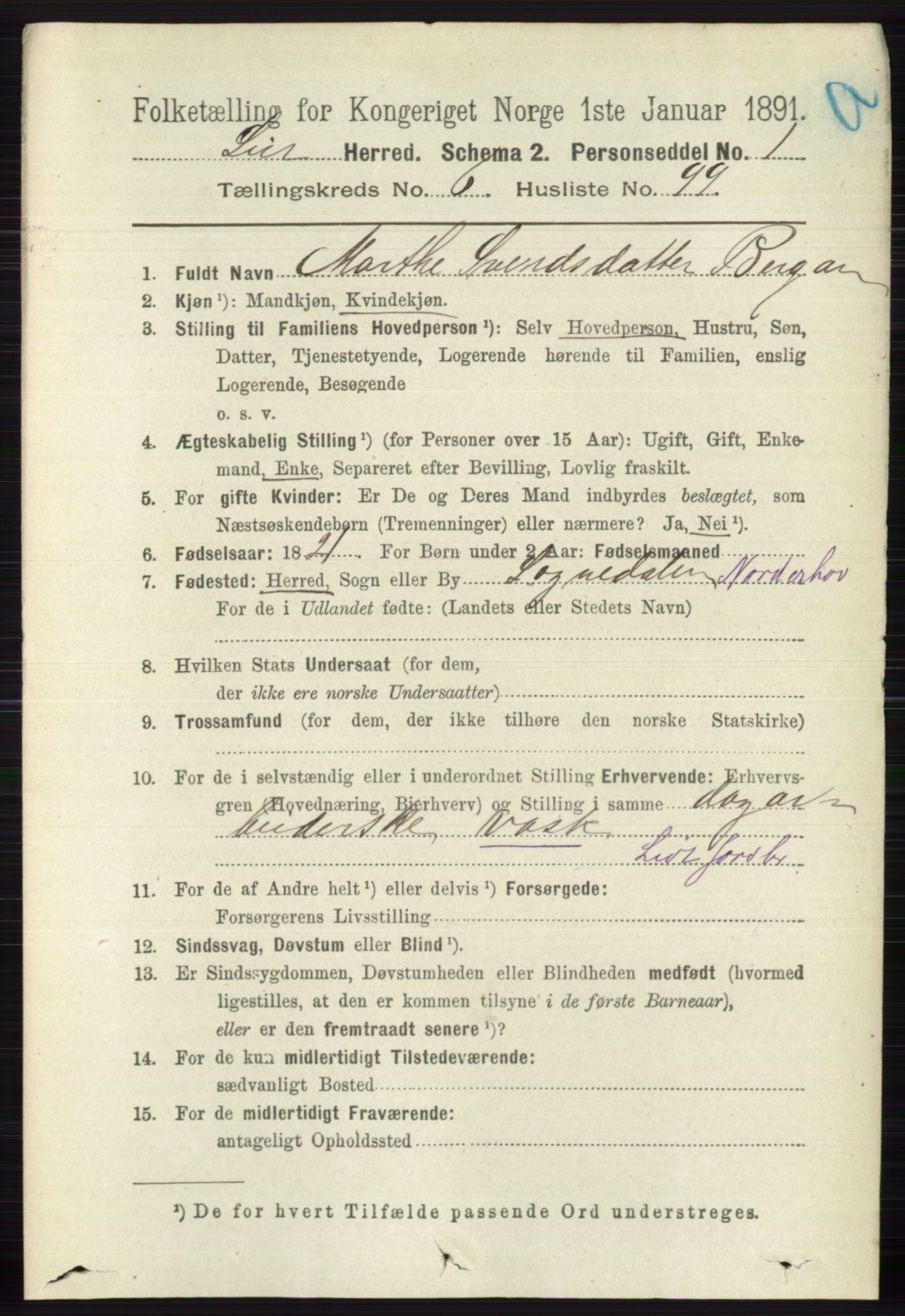 RA, 1891 census for 0626 Lier, 1891, p. 4424