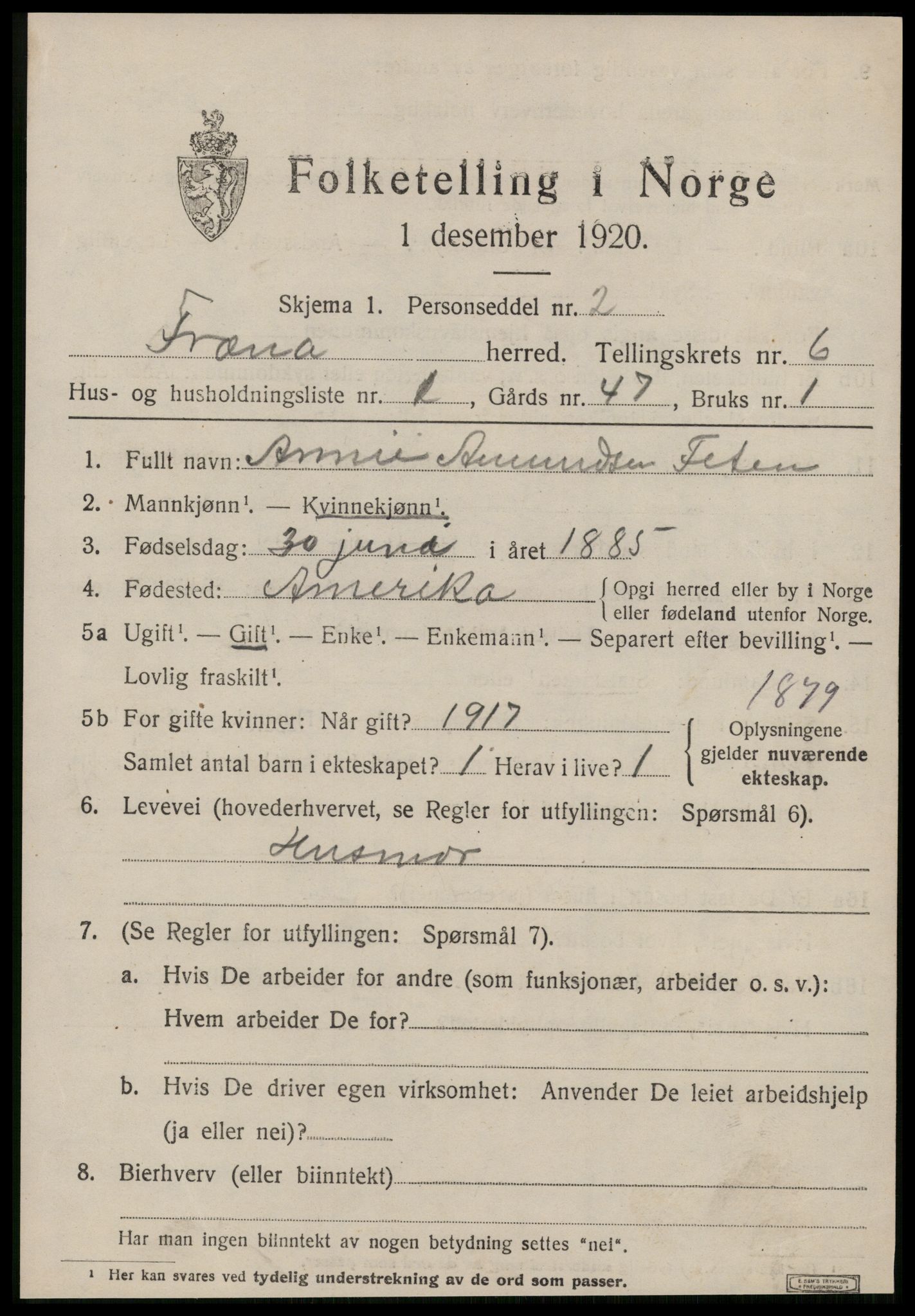 SAT, 1920 census for Fræna, 1920, p. 4055