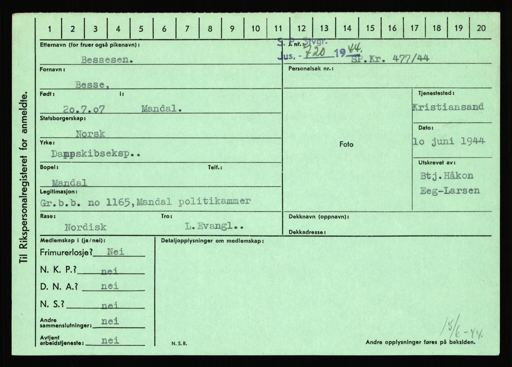 Statspolitiet - Hovedkontoret / Osloavdelingen, AV/RA-S-1329/C/Ca/L0002: Arneberg - Brand, 1943-1945, p. 3161