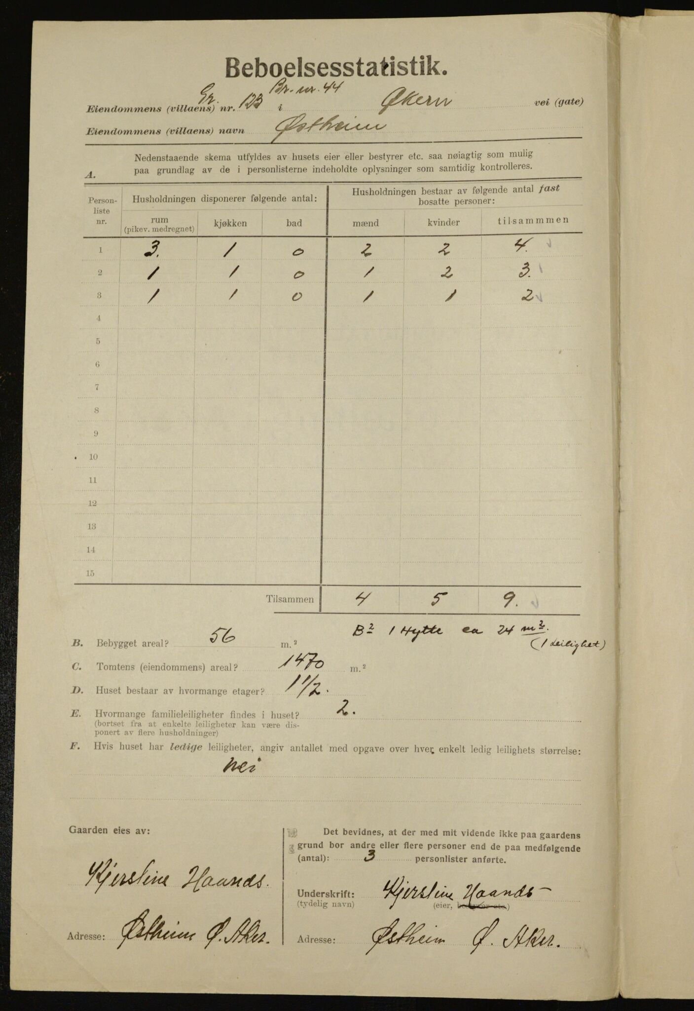 , Municipal Census 1923 for Aker, 1923, p. 36011