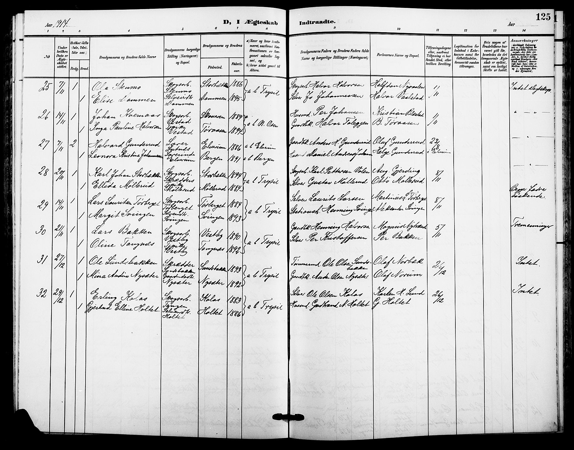 Trysil prestekontor, SAH/PREST-046/H/Ha/Hab/L0009: Parish register (copy) no. 9, 1904-1924, p. 125