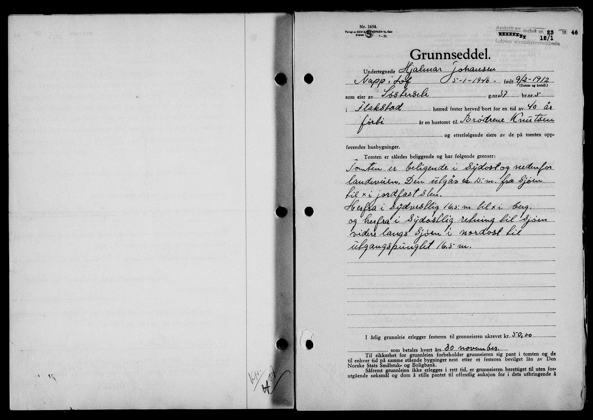 Lofoten sorenskriveri, SAT/A-0017/1/2/2C/L0013a: Mortgage book no. 13a, 1944-1946, Diary no: : 23/1946