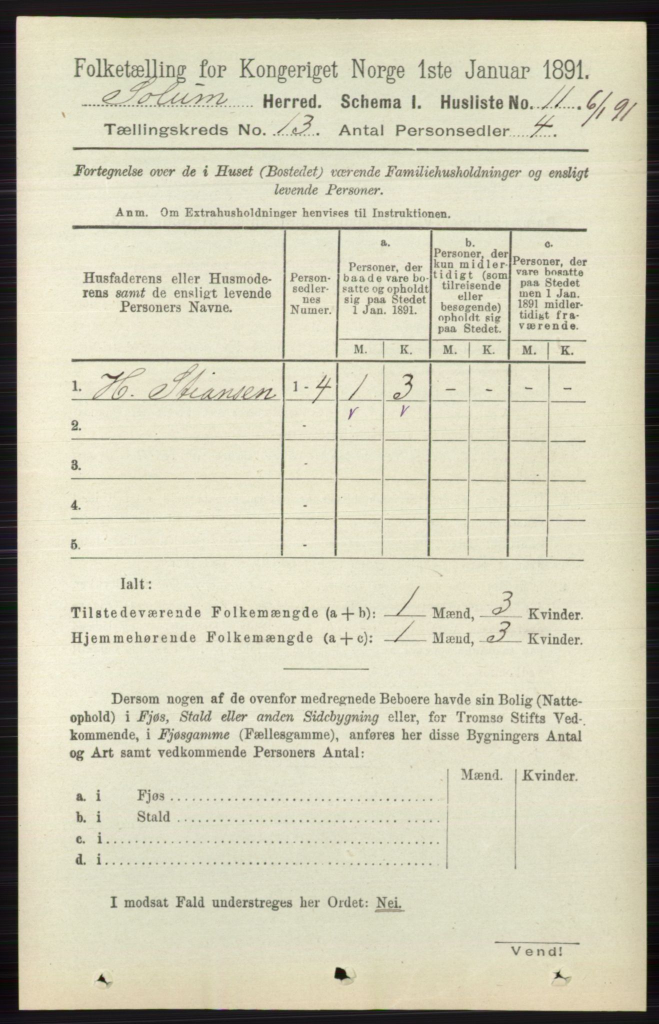 RA, 1891 census for 0818 Solum, 1891, p. 6013