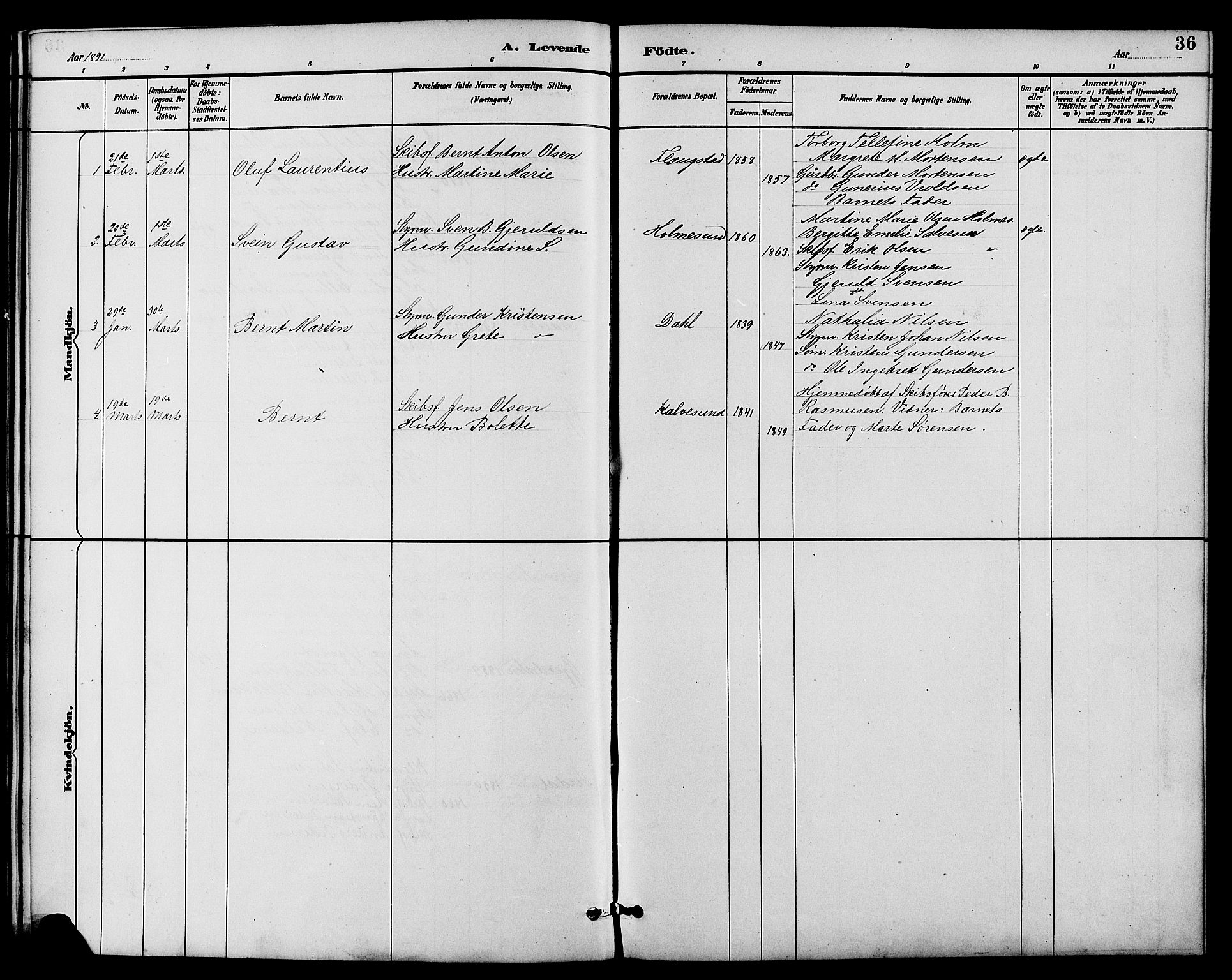 Dypvåg sokneprestkontor, AV/SAK-1111-0007/F/Fb/Fbb/L0004: Parish register (copy) no. B 4, 1887-1905, p. 36