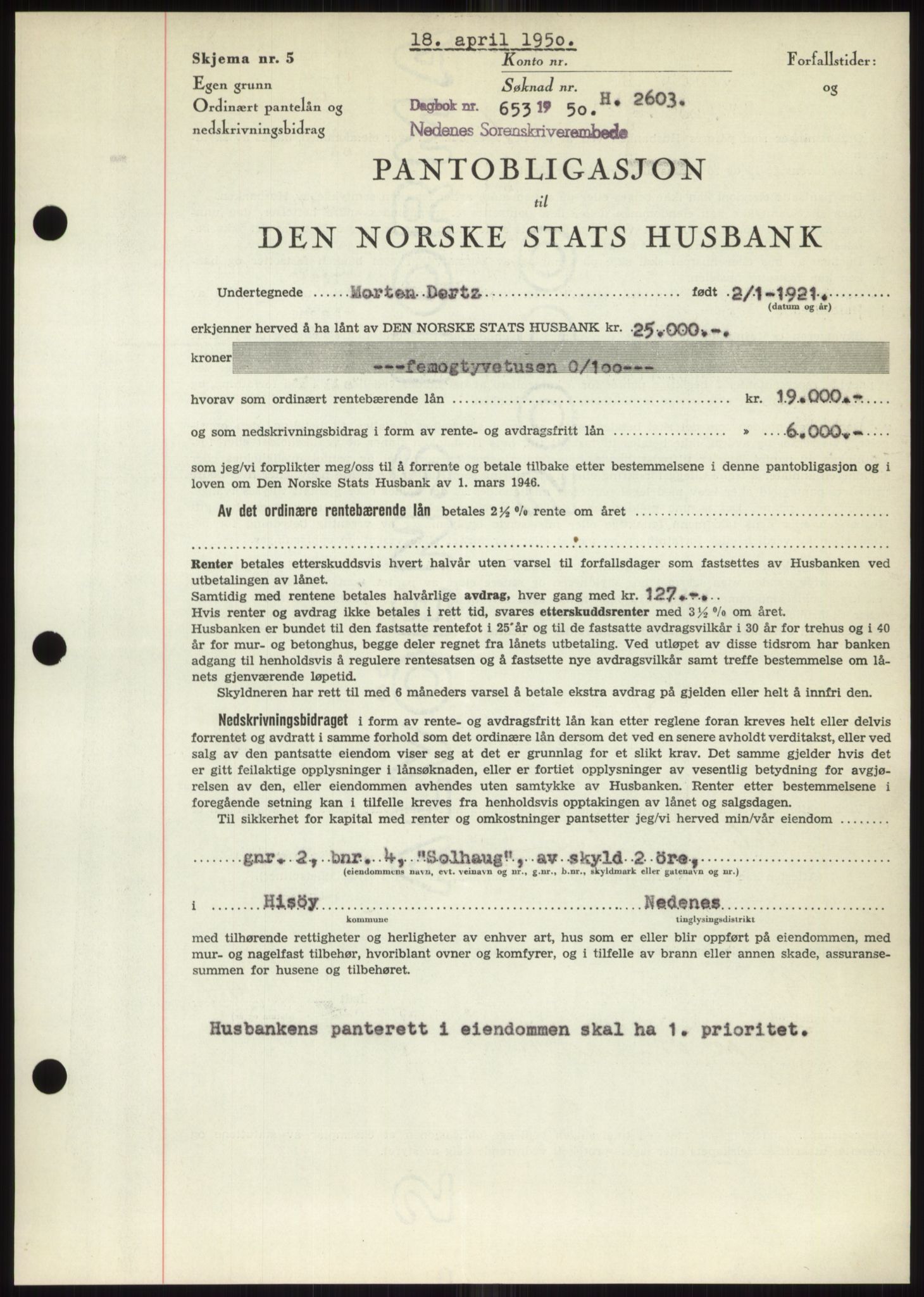 Nedenes sorenskriveri, AV/SAK-1221-0006/G/Gb/Gbb/L0007: Mortgage book no. B7, 1949-1950, Diary no: : 563/1950