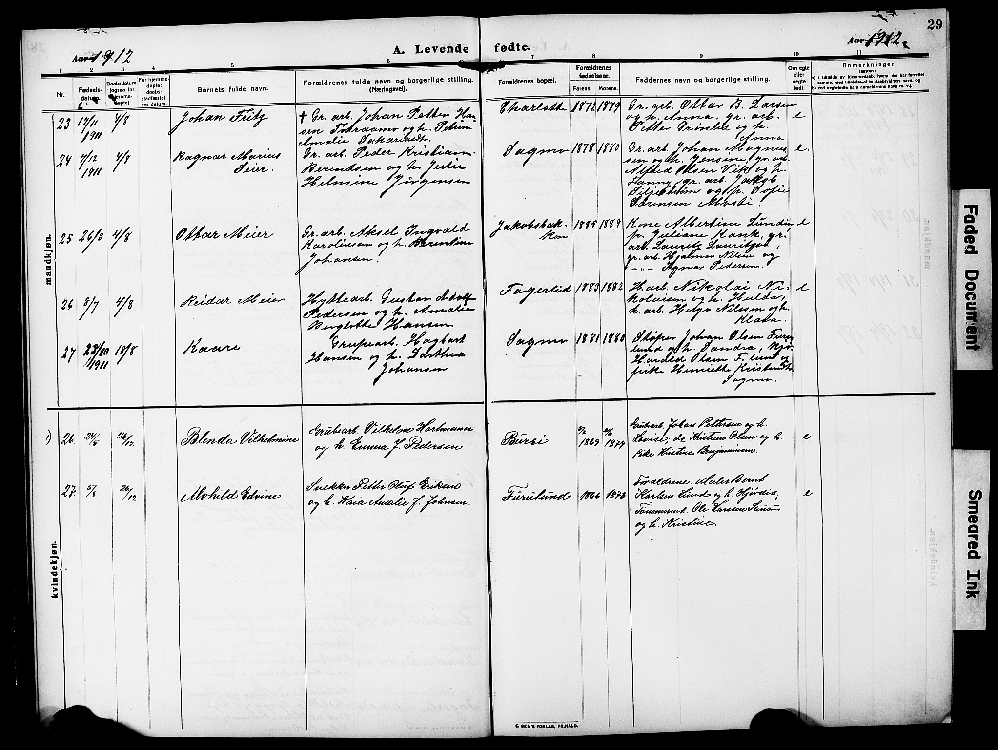 Ministerialprotokoller, klokkerbøker og fødselsregistre - Nordland, AV/SAT-A-1459/850/L0710: Parish register (official) no. 850A02, 1910-1920, p. 29