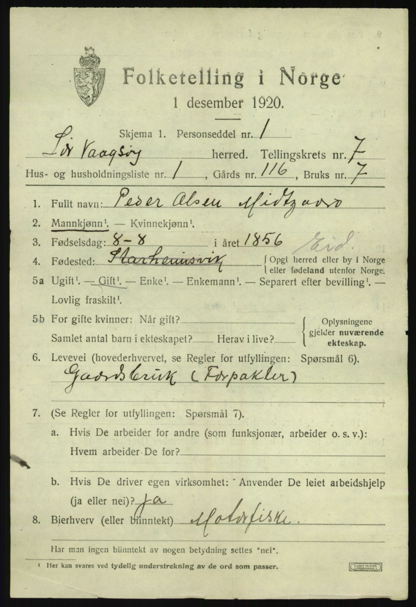 SAB, 1920 census for Sør-Vågsøy, 1920, p. 4134
