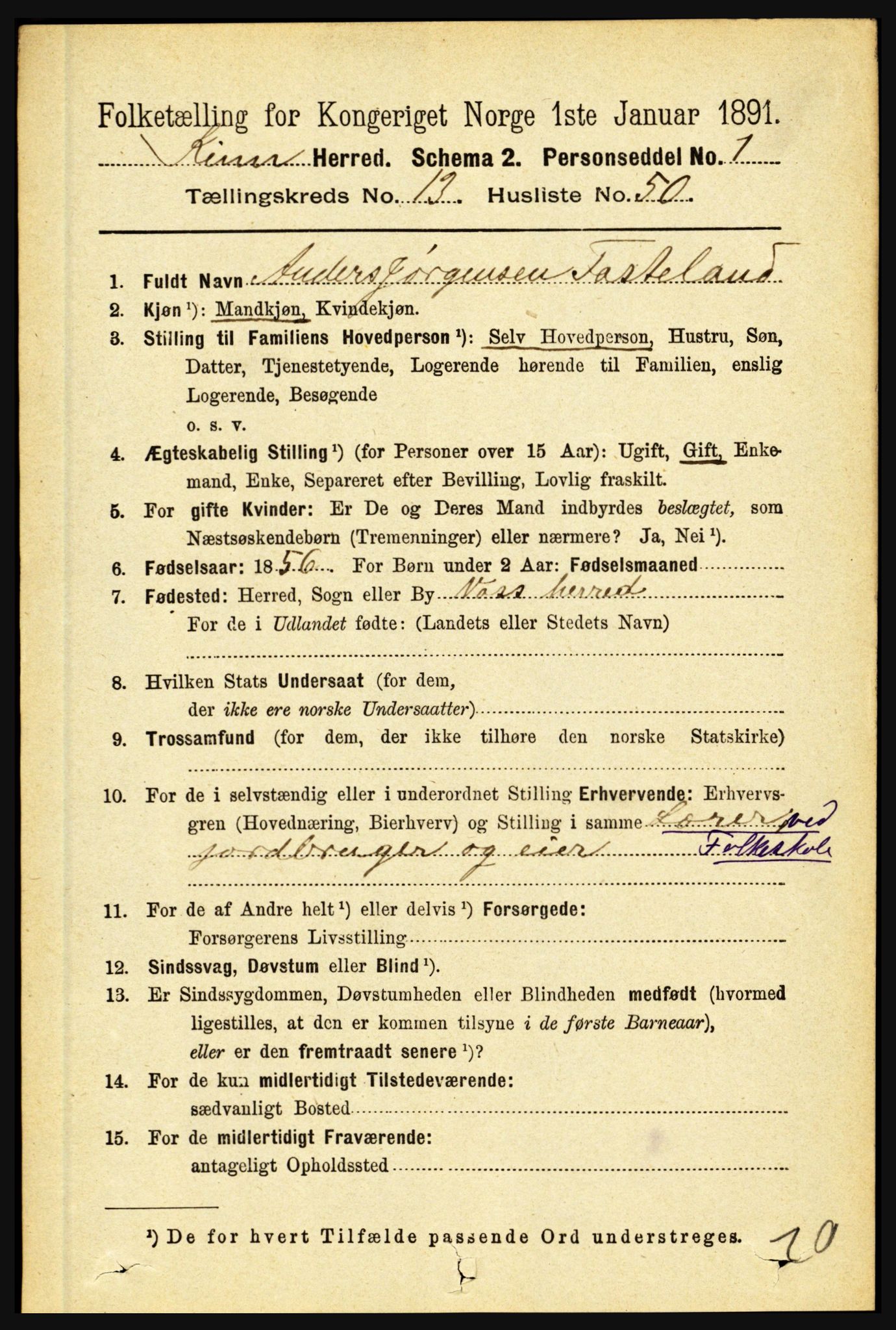 RA, 1891 census for 1437 Kinn, 1891, p. 5399