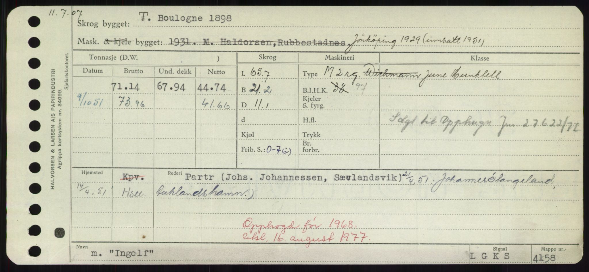 Sjøfartsdirektoratet med forløpere, Skipsmålingen, RA/S-1627/H/Hd/L0018: Fartøy, I, p. 173