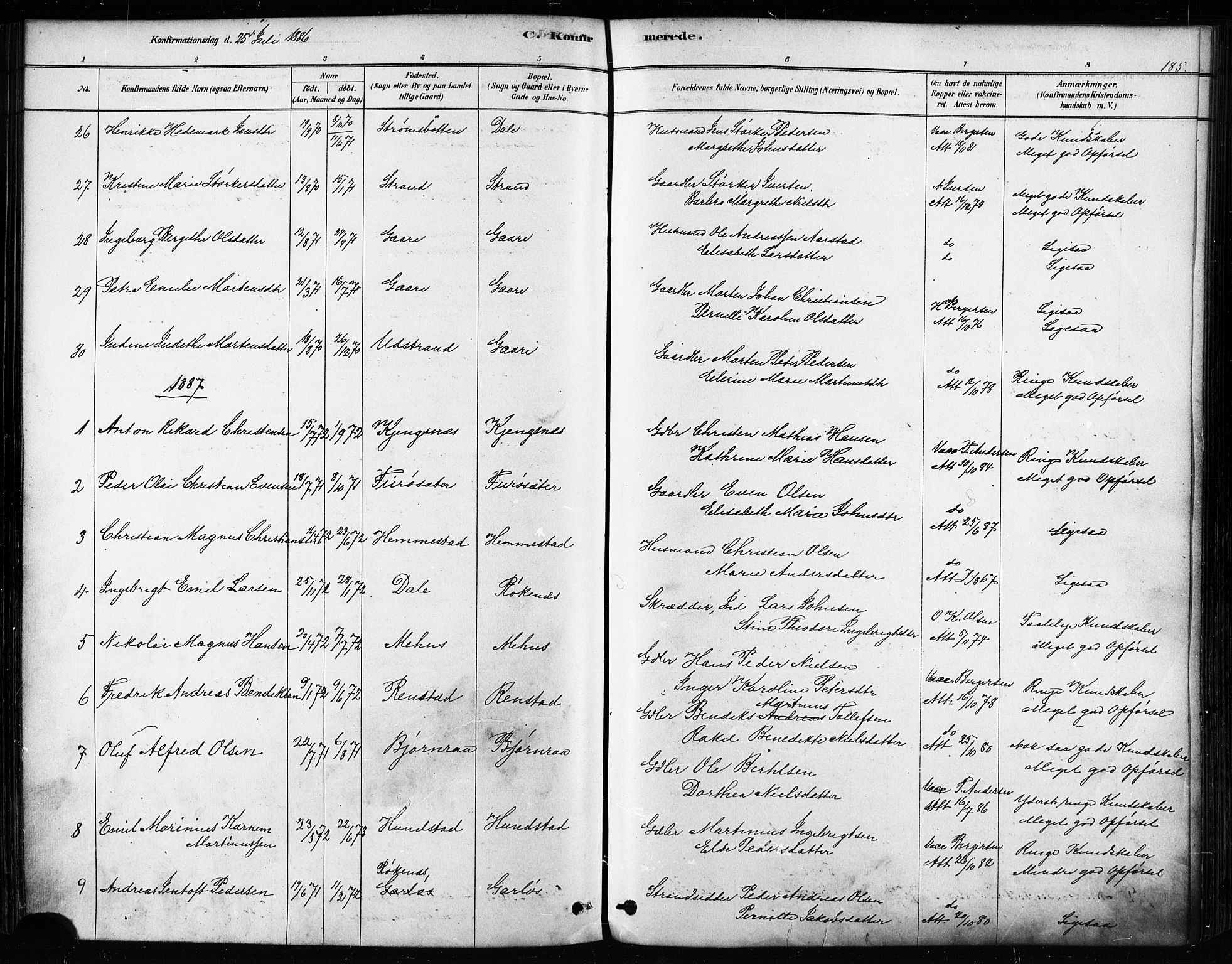 Kvæfjord sokneprestkontor, SATØ/S-1323/G/Ga/Gaa/L0005kirke: Parish register (official) no. 5, 1878-1894, p. 185