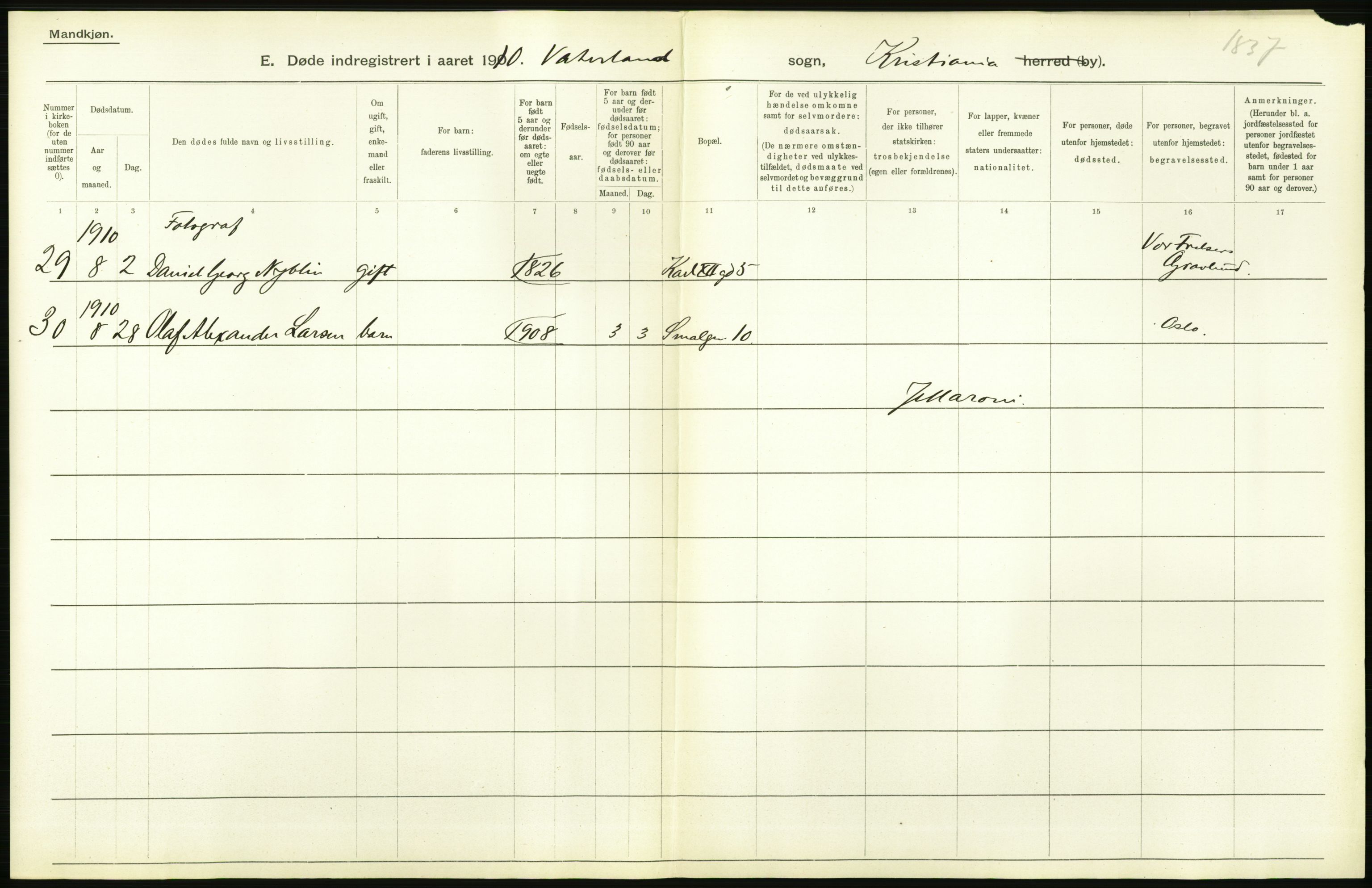 Statistisk sentralbyrå, Sosiodemografiske emner, Befolkning, RA/S-2228/D/Df/Dfa/Dfah/L0008: Kristiania: Døde, 1910, p. 672