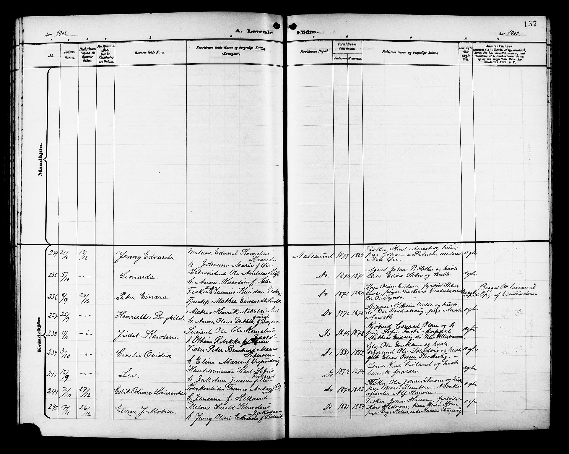 Ministerialprotokoller, klokkerbøker og fødselsregistre - Møre og Romsdal, AV/SAT-A-1454/529/L0468: Parish register (copy) no. 529C05, 1897-1908, p. 157