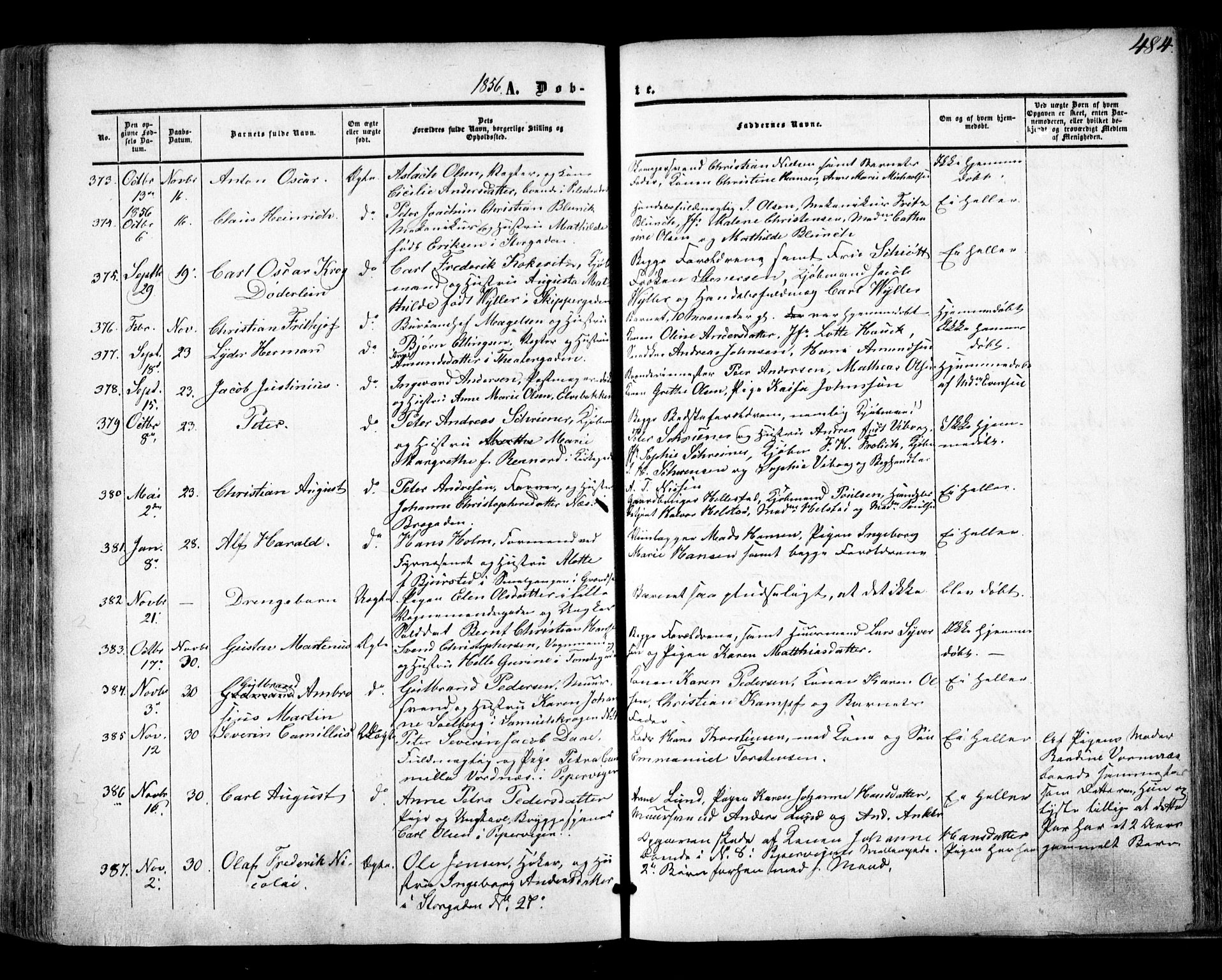 Oslo domkirke Kirkebøker, AV/SAO-A-10752/F/Fa/L0014: Parish register (official) no. 14, 1850-1857, p. 484