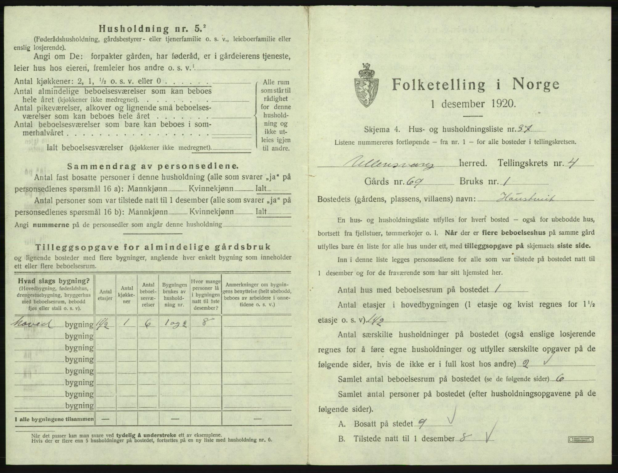 SAB, 1920 census for Ullensvang, 1920, p. 341