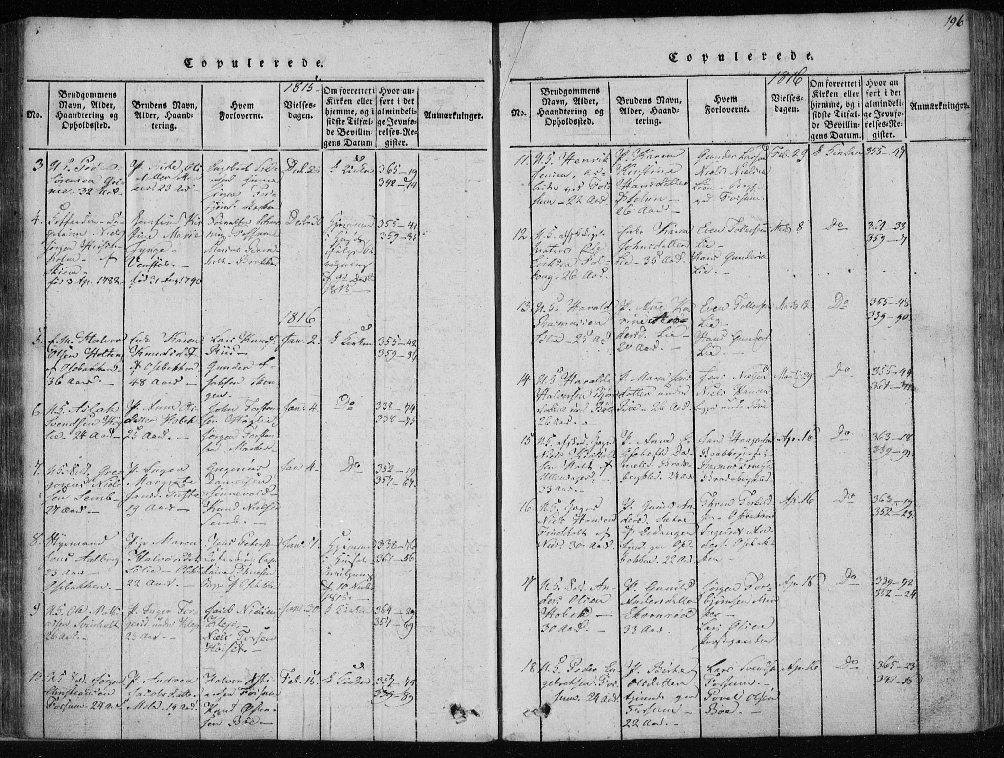 Gjerpen kirkebøker, SAKO/A-265/F/Fa/L0004: Parish register (official) no. I 4, 1814-1823, p. 196