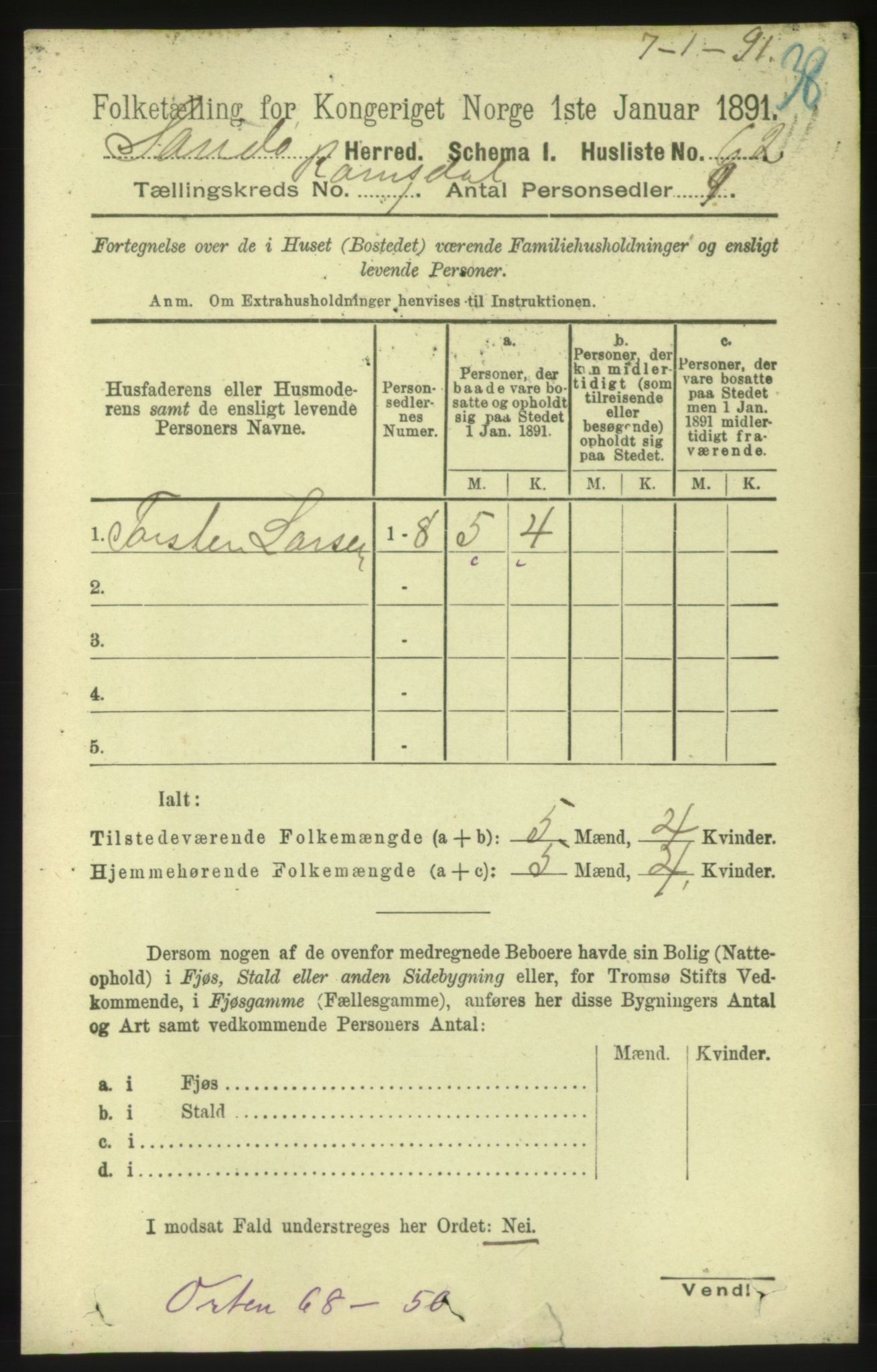 RA, 1891 census for 1546 Sandøy, 1891, p. 74