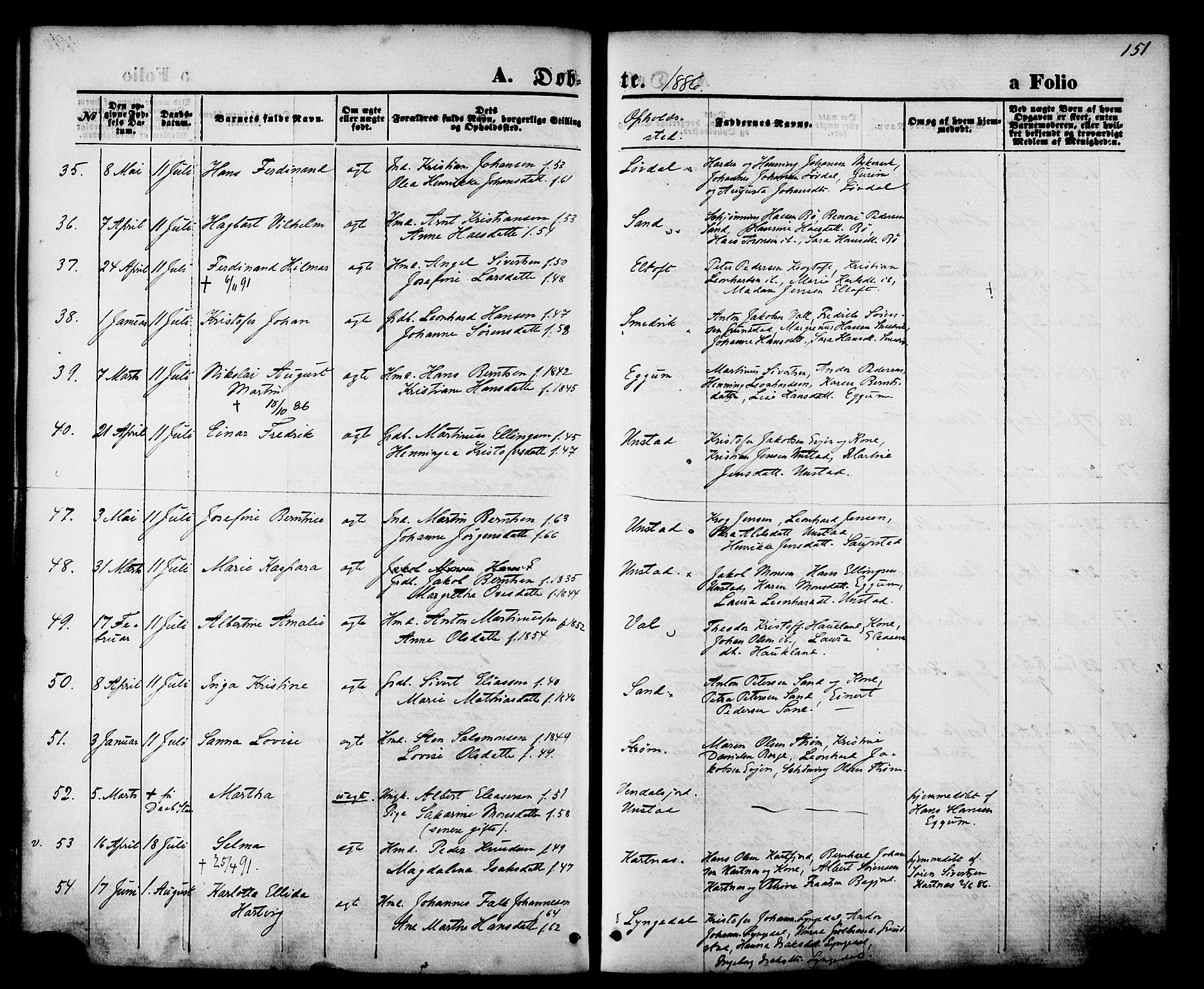 Ministerialprotokoller, klokkerbøker og fødselsregistre - Nordland, AV/SAT-A-1459/880/L1132: Parish register (official) no. 880A06, 1869-1887, p. 151