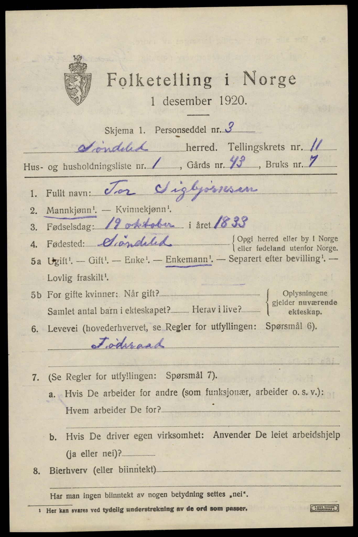 SAK, 1920 census for Søndeled, 1920, p. 5473