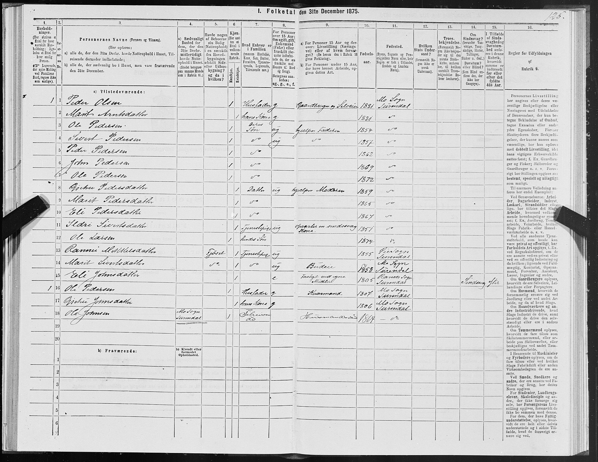 SAT, 1875 census for 1566P Surnadal, 1875, p. 1125