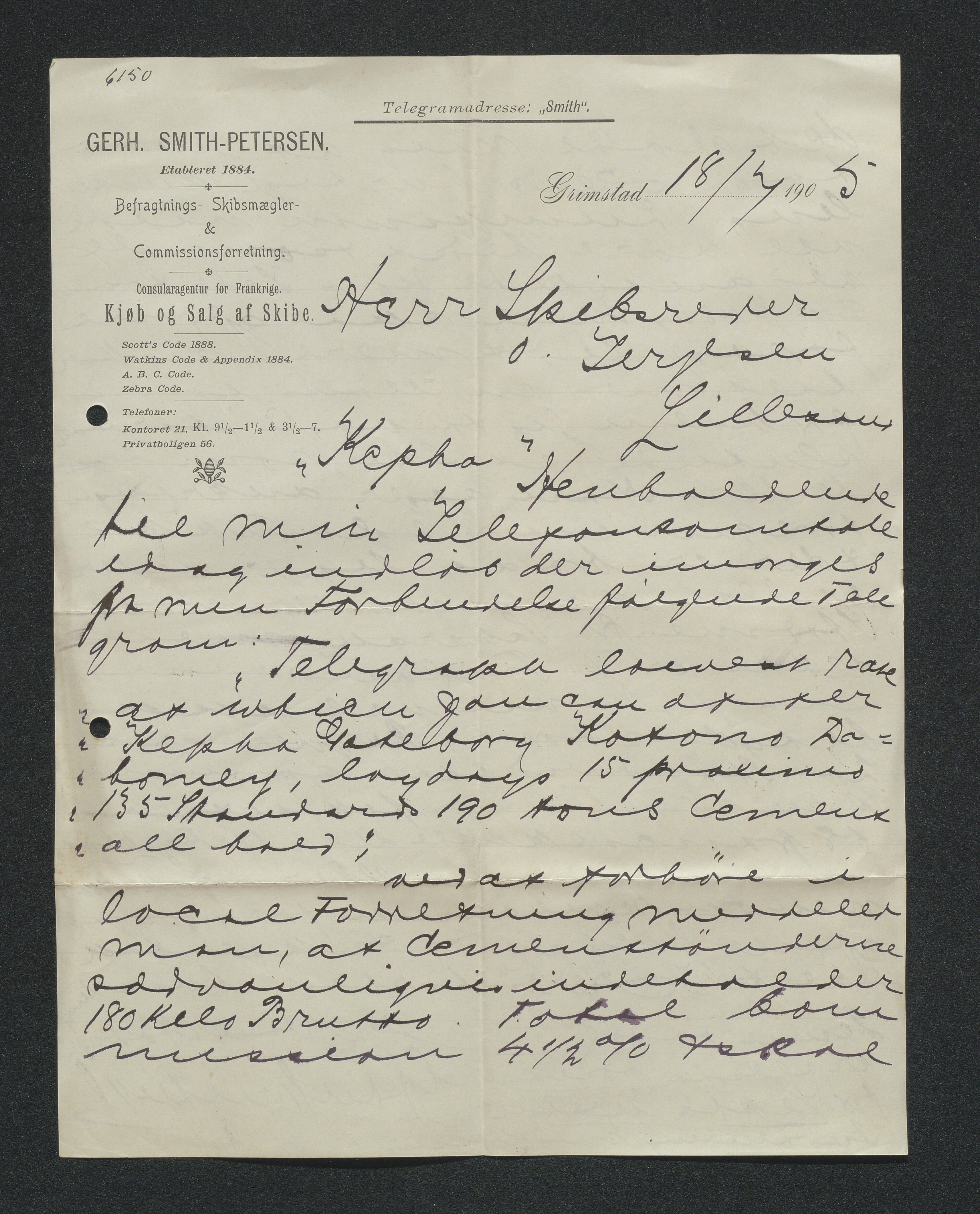 O. Terjesens rederi, AAKS/PA-2525/E/E01/L0013: Korrespondanse, 1904-1905