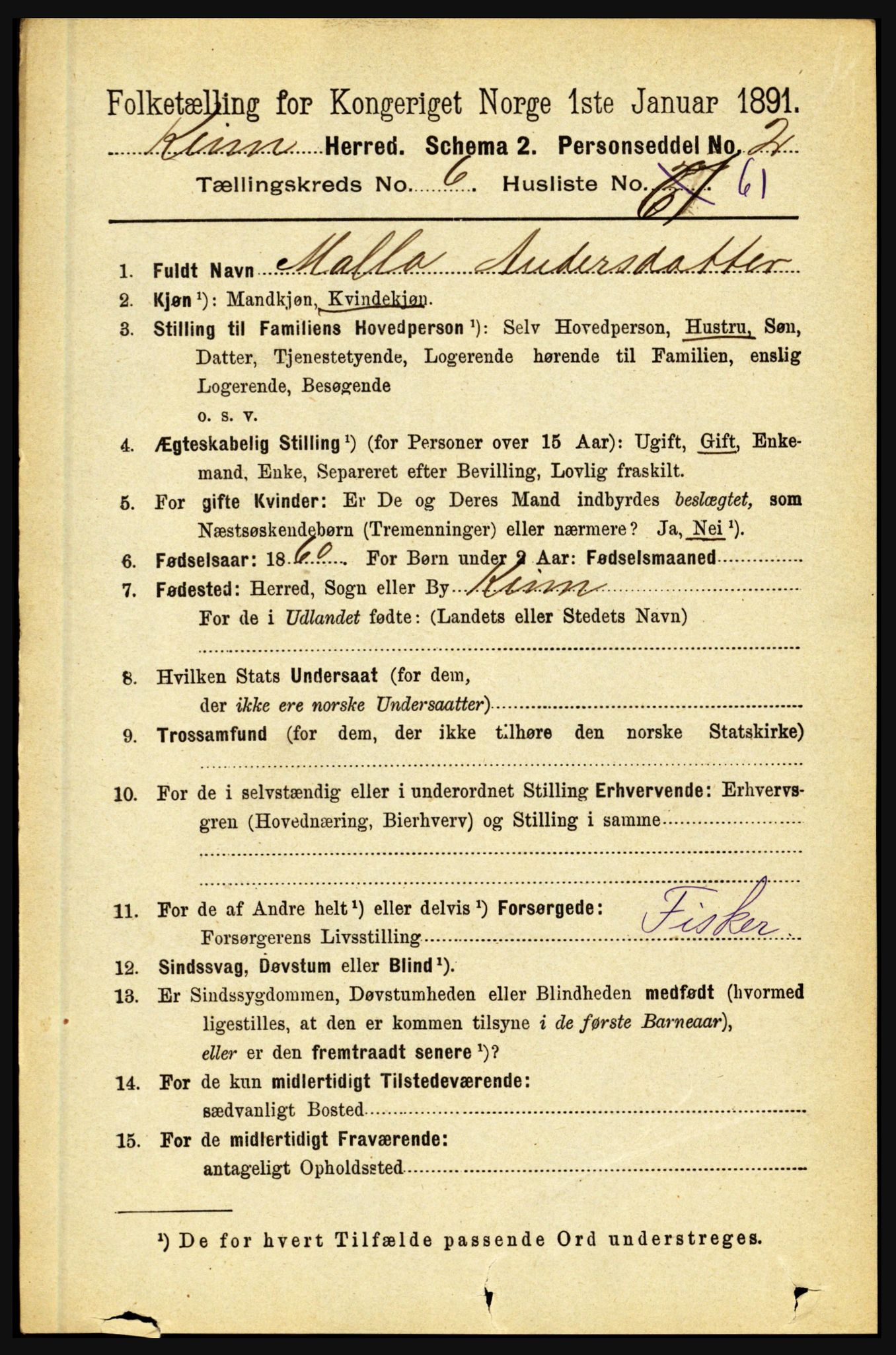 RA, 1891 census for 1437 Kinn, 1891, p. 2609