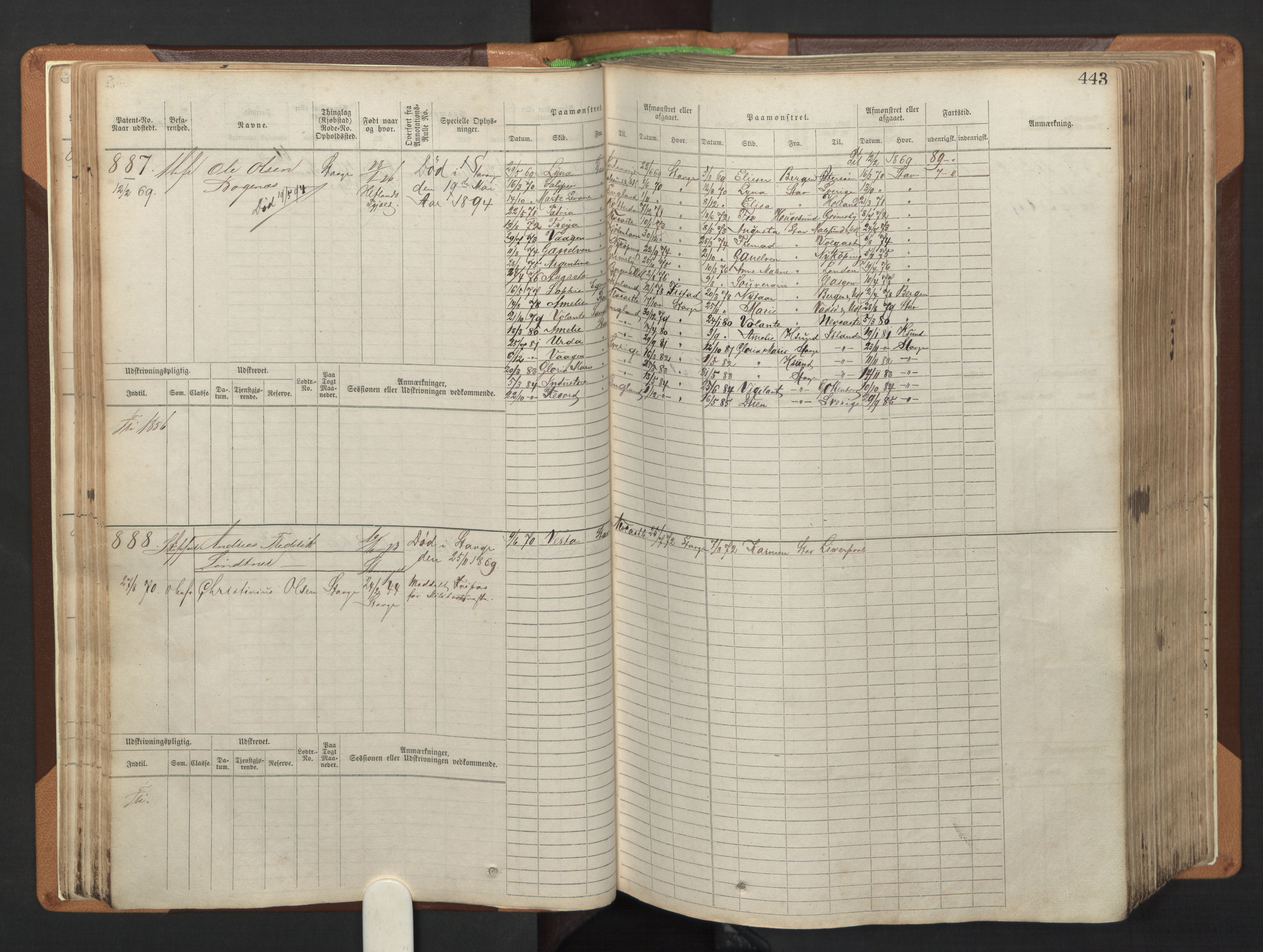Stavanger sjømannskontor, AV/SAST-A-102006/F/Fb/Fbb/L0005: Sjøfartshovedrulle, patentnr. 793-1606 (del 2), 1869-1880, p. 50