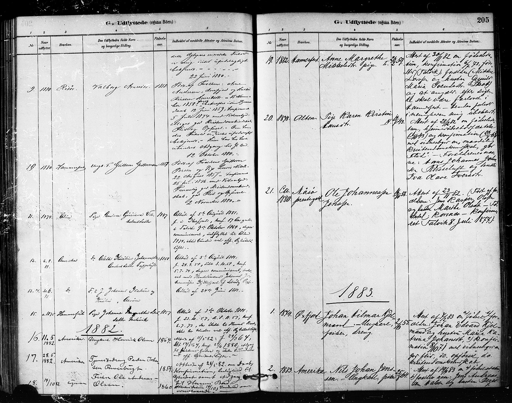 Talvik sokneprestkontor, SATØ/S-1337/H/Ha/L0012kirke: Parish register (official) no. 12, 1878-1886, p. 205