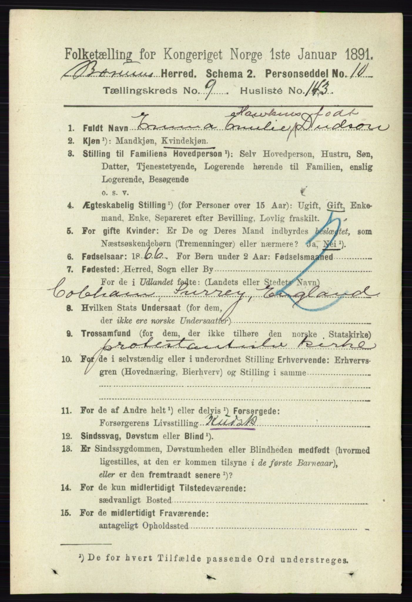 RA, 1891 census for 0219 Bærum, 1891, p. 6282