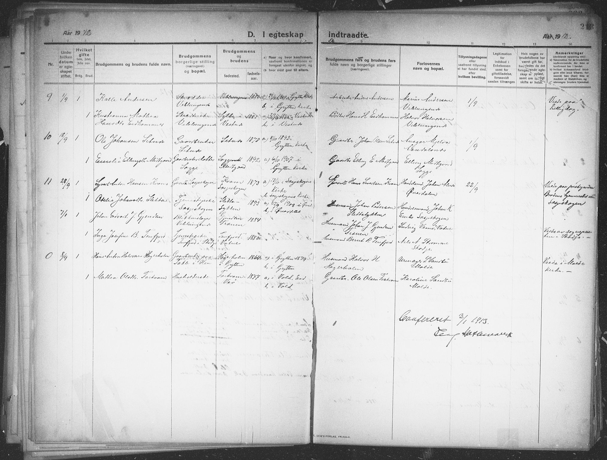 Ministerialprotokoller, klokkerbøker og fødselsregistre - Møre og Romsdal, AV/SAT-A-1454/544/L0581: Parish register (copy) no. 544C03, 1910-1937, p. 213