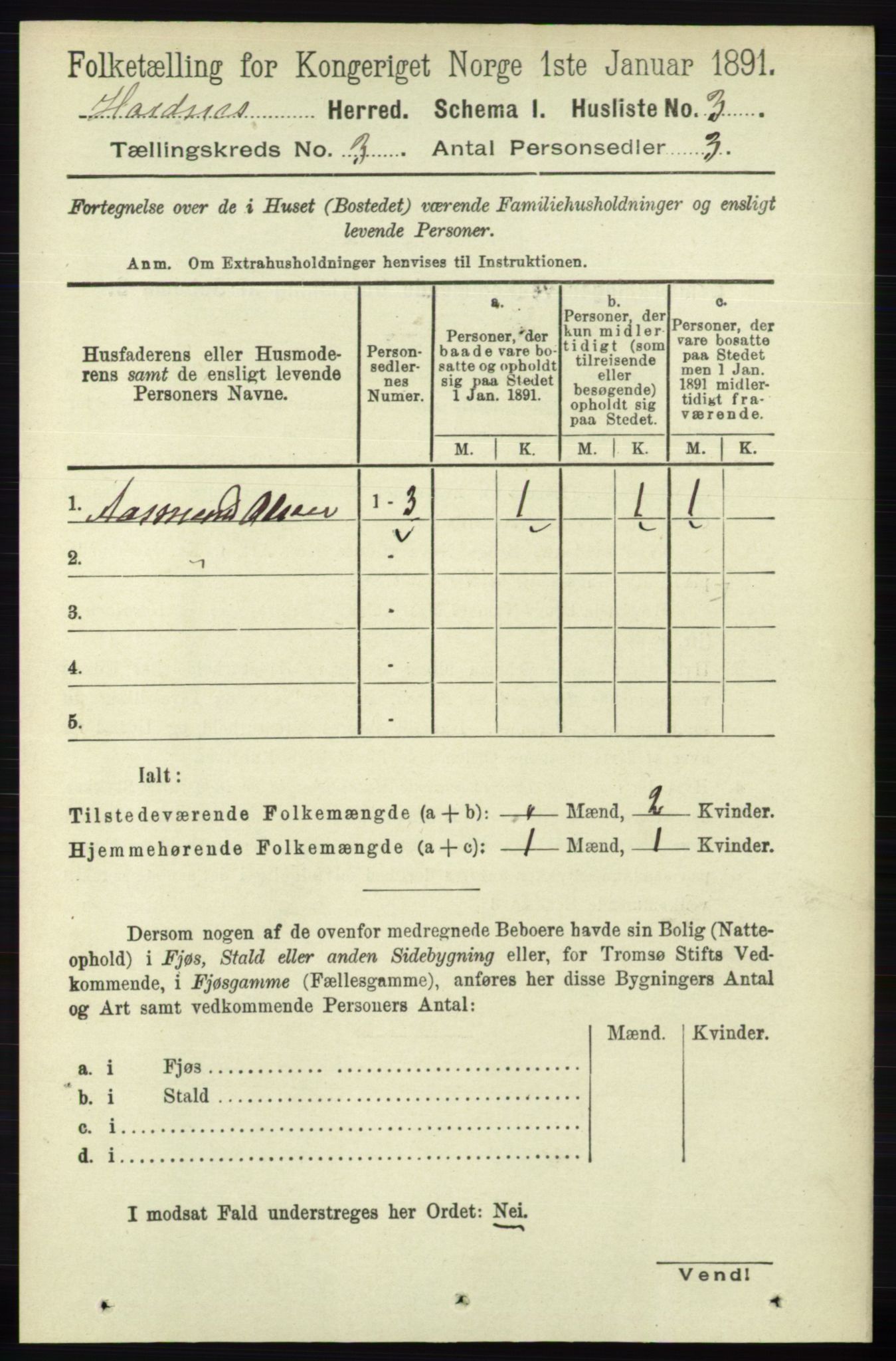 RA, 1891 census for 0936 Hornnes, 1891, p. 479