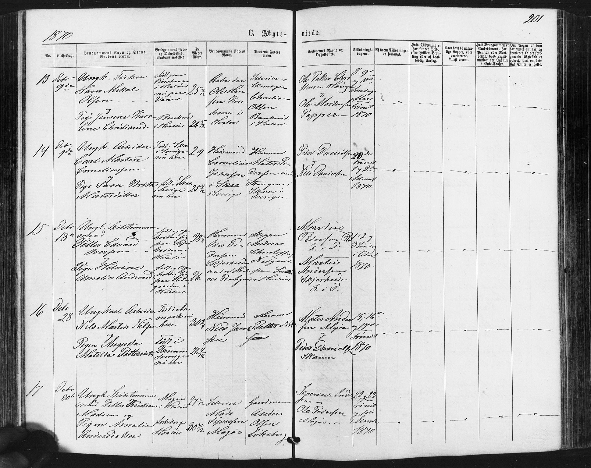 Hvaler prestekontor Kirkebøker, SAO/A-2001/F/Fa/L0007: Parish register (official) no. I 7, 1864-1878, p. 201