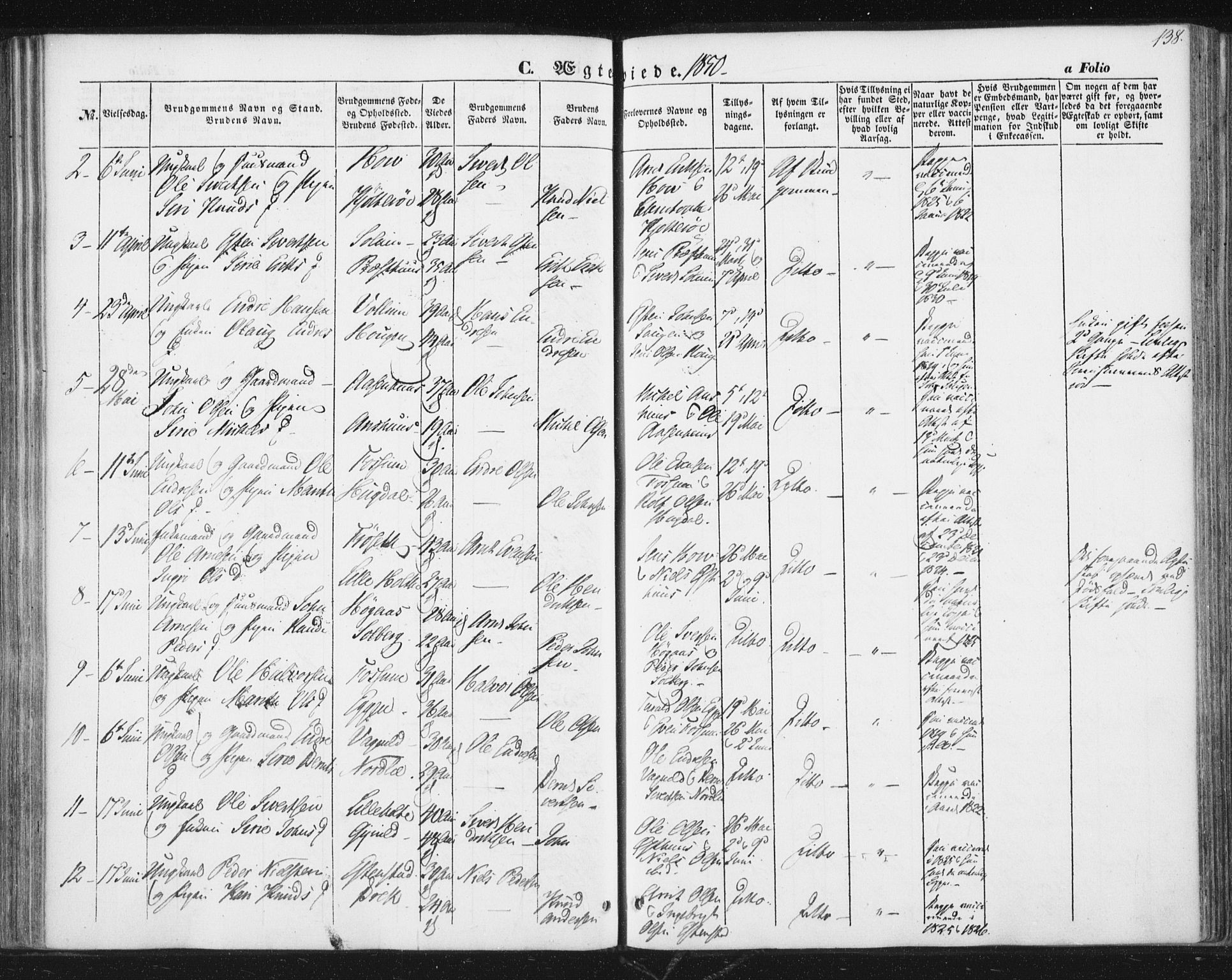 Ministerialprotokoller, klokkerbøker og fødselsregistre - Sør-Trøndelag, AV/SAT-A-1456/689/L1038: Parish register (official) no. 689A03, 1848-1872, p. 138